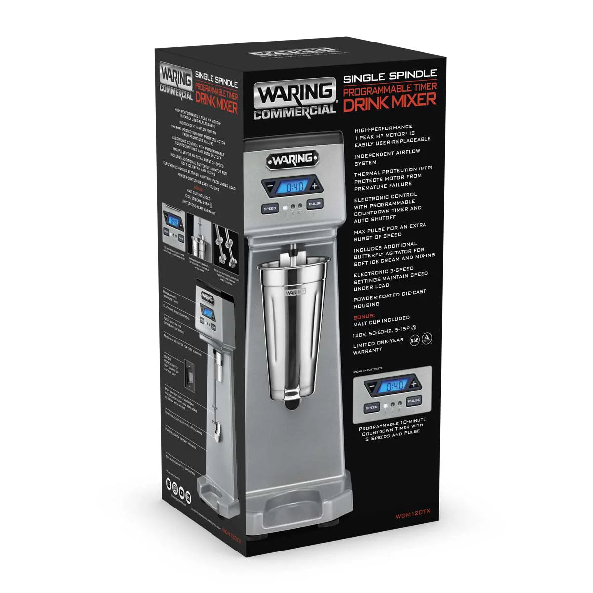 Waring WDM120TX Heavy-Duty Single-Spindle Drink Mixer w/ Timer