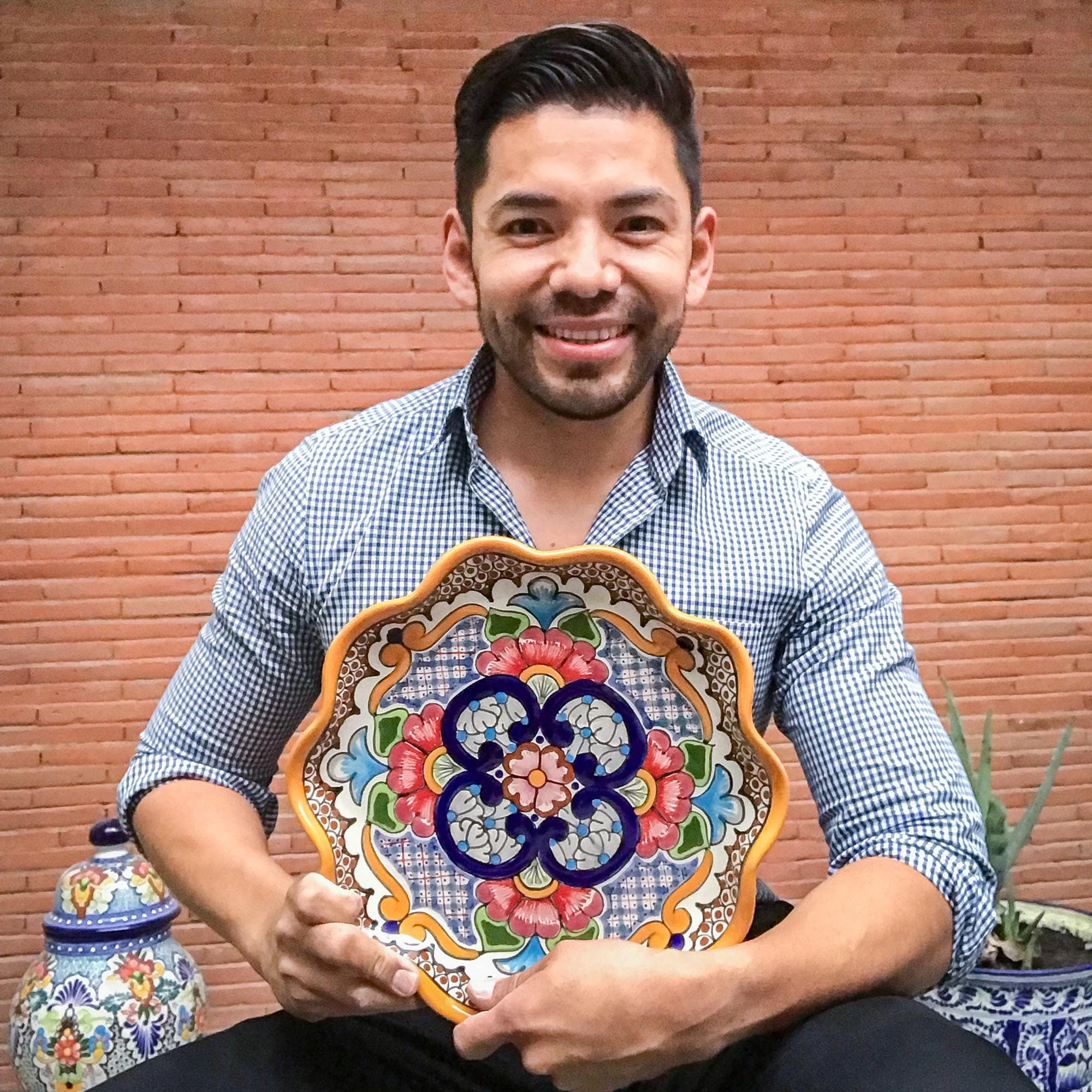 Talavera-Style Ceramic Serving Dish from Mexico - Zacatlan Flowers