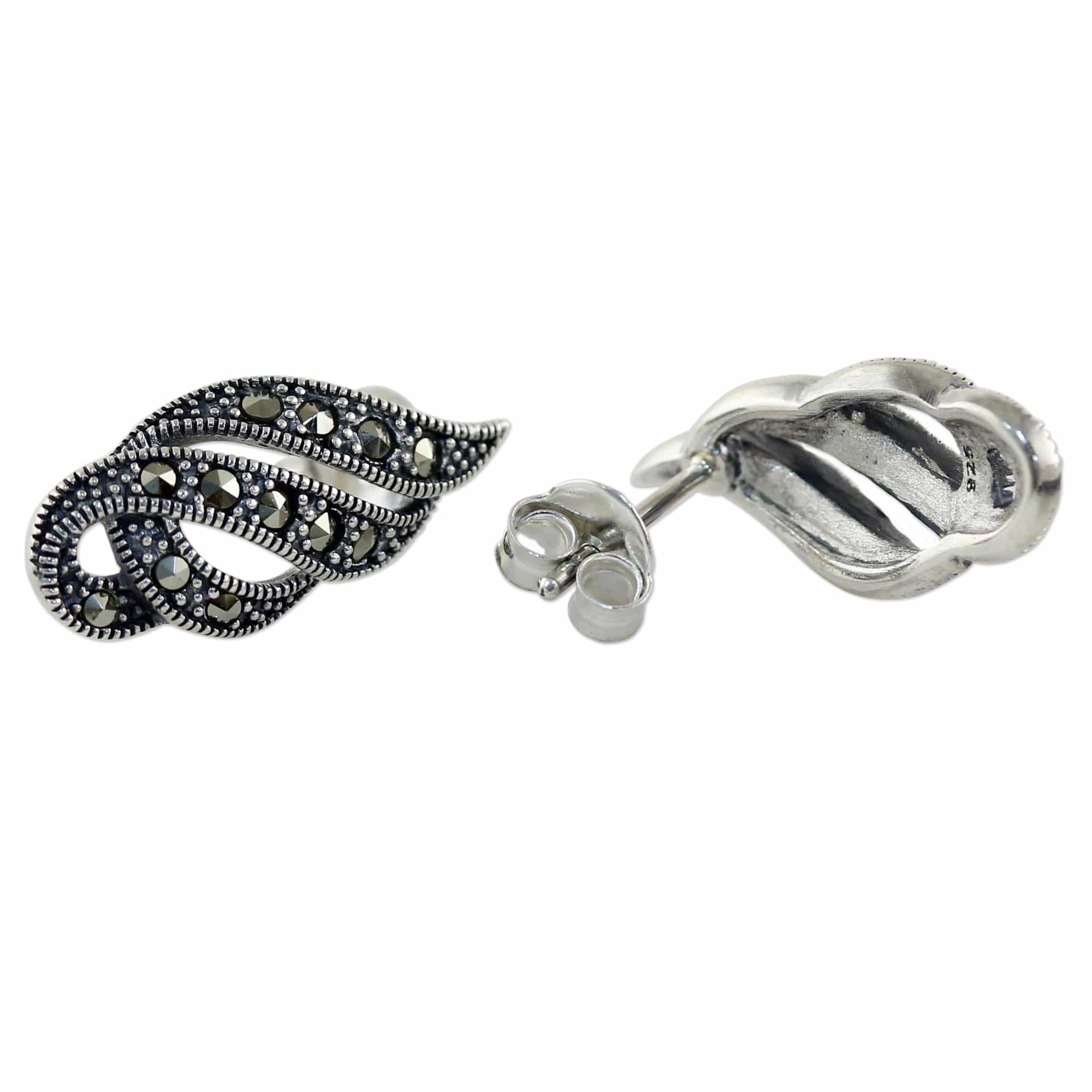 Marcasite and Sterling Silver Button Earrings from Thailand - Glistening Ribbons