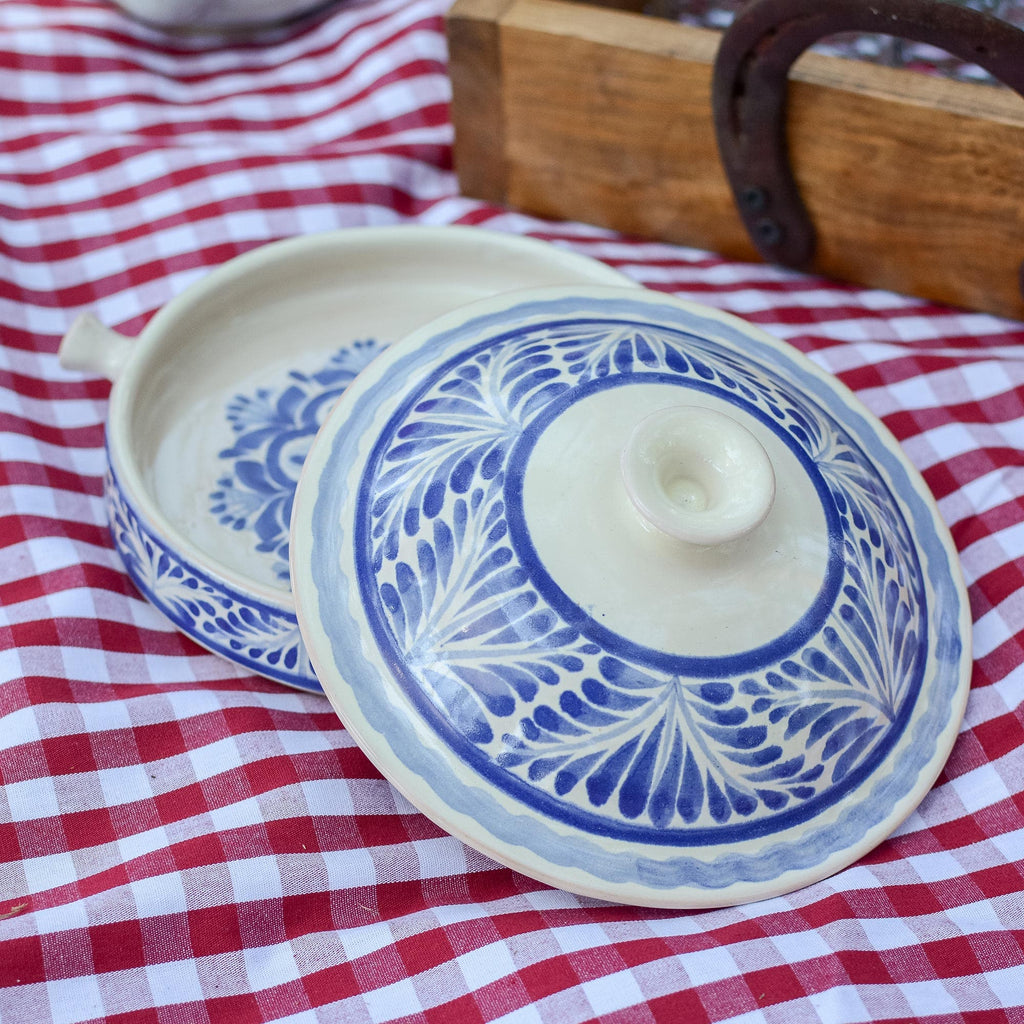 Blue and White 8.5 Inch Majolica Tortilla Warmer from Mexico - Taste of Mexico