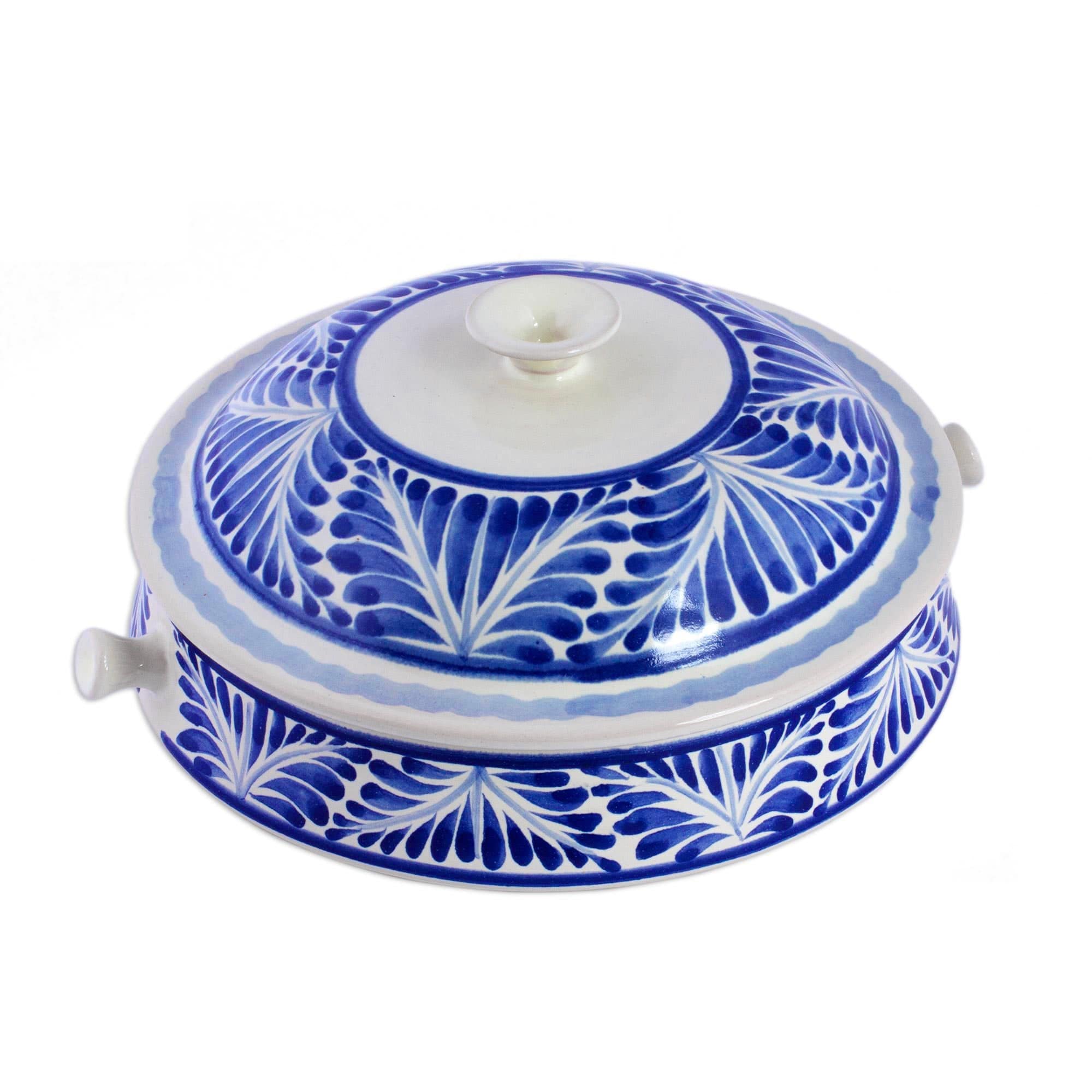 Blue and White 8.5 Inch Majolica Tortilla Warmer from Mexico - Taste of Mexico
