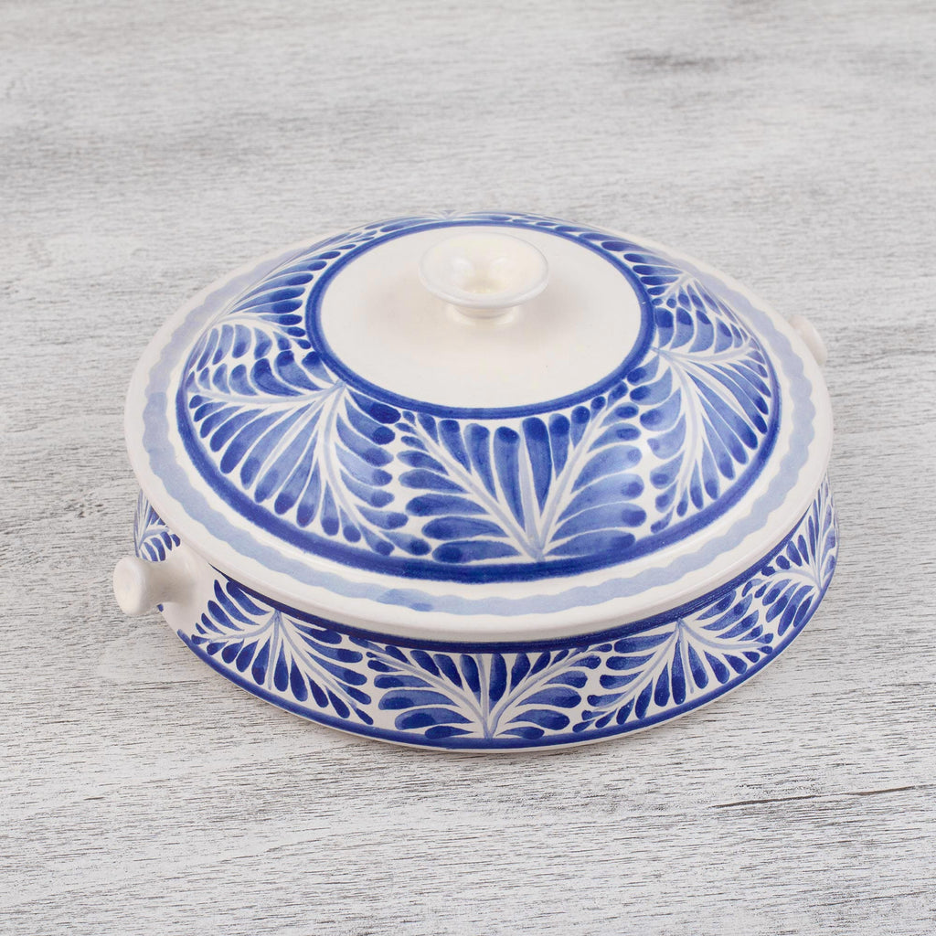 Blue and White 8.5 Inch Majolica Tortilla Warmer from Mexico - Taste of Mexico
