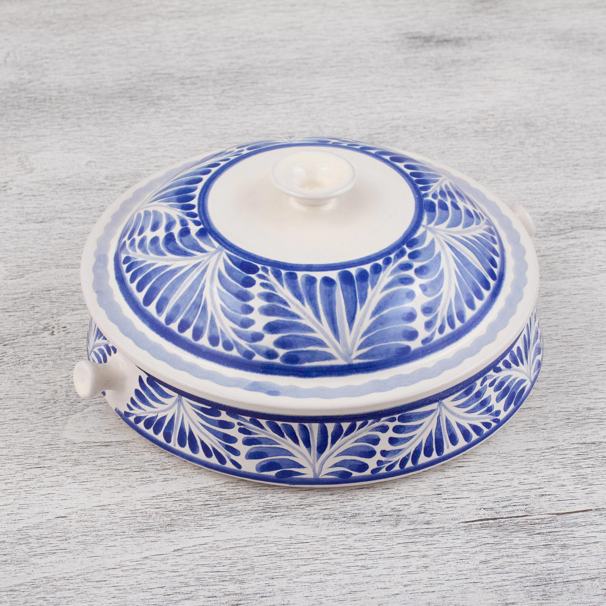 Blue and White 8.5 Inch Majolica Tortilla Warmer from Mexico - Taste of Mexico