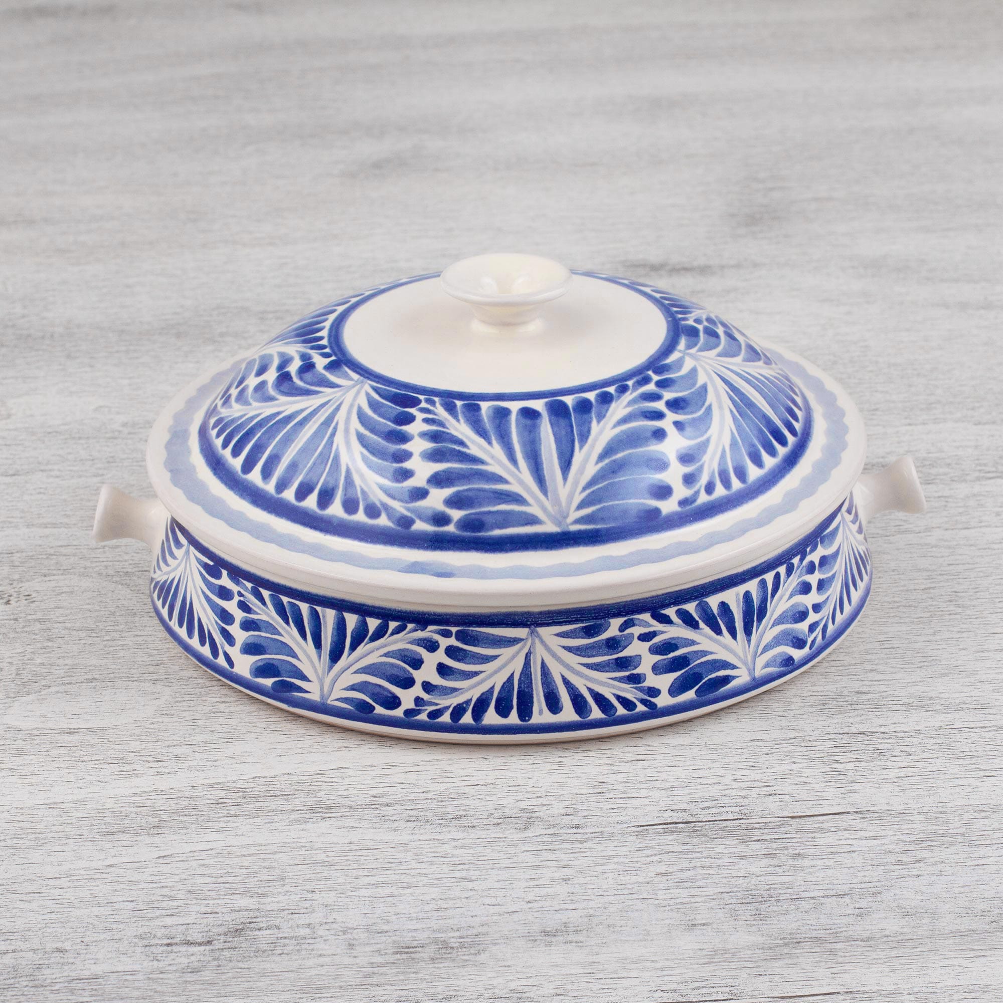 Blue and White 8.5 Inch Majolica Tortilla Warmer from Mexico - Taste of Mexico