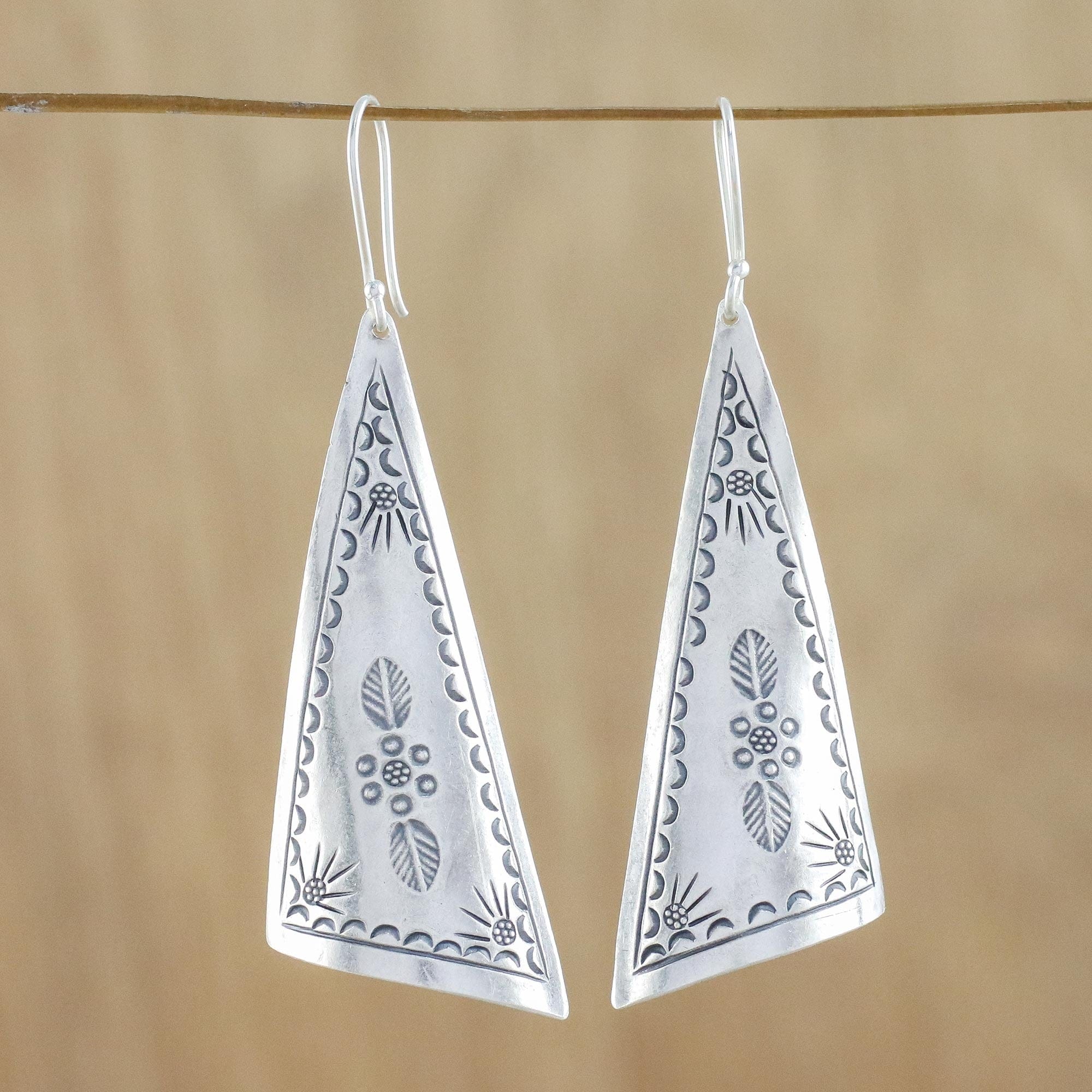 Triangular Karen Silver Dangle Earrings from Thailand - Exotic Triangles