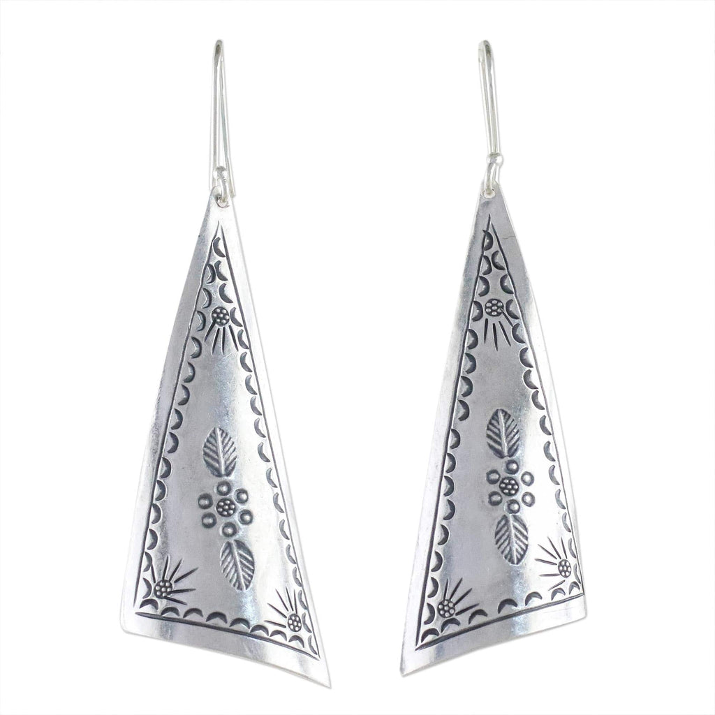 Triangular Karen Silver Dangle Earrings from Thailand - Exotic Triangles
