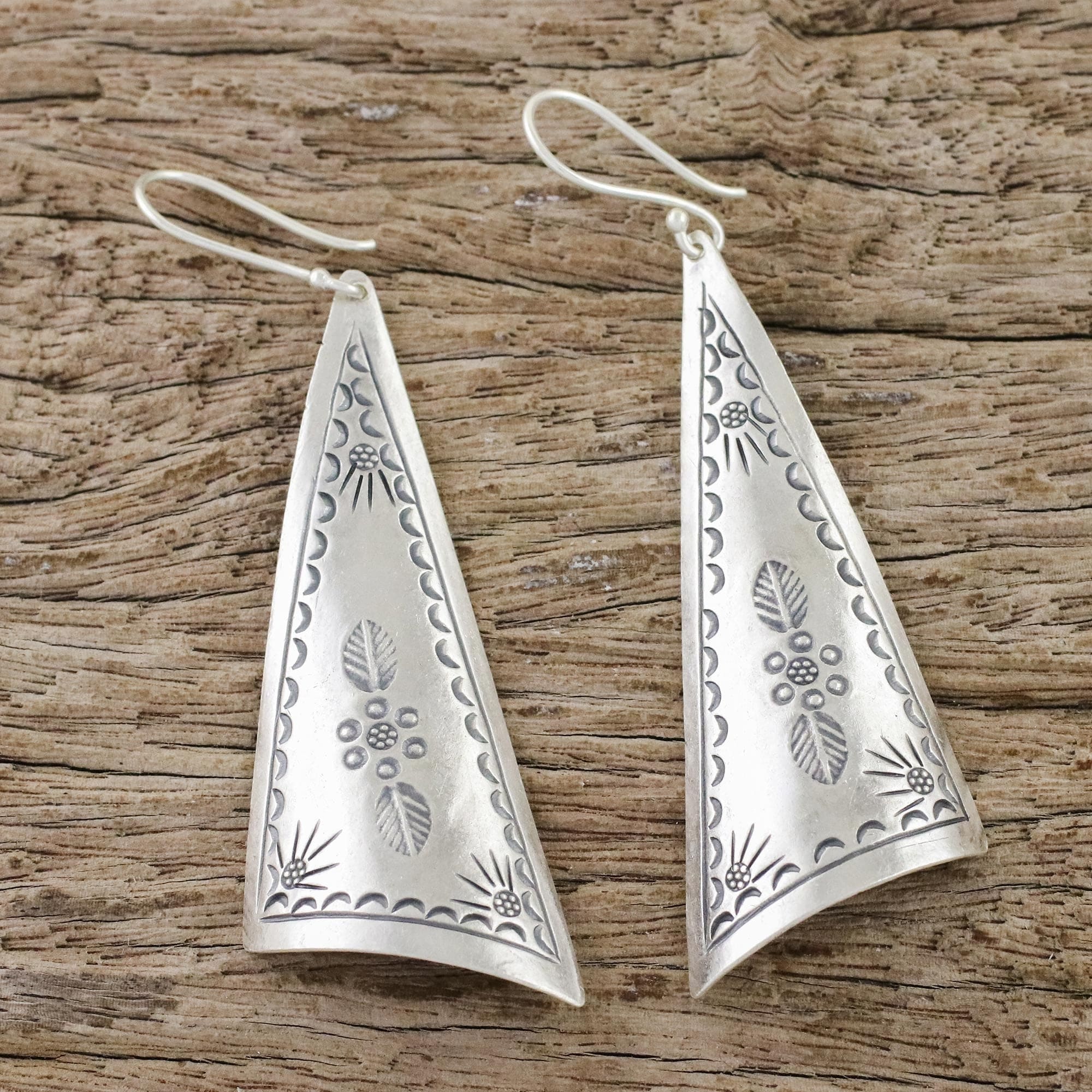 Triangular Karen Silver Dangle Earrings from Thailand - Exotic Triangles