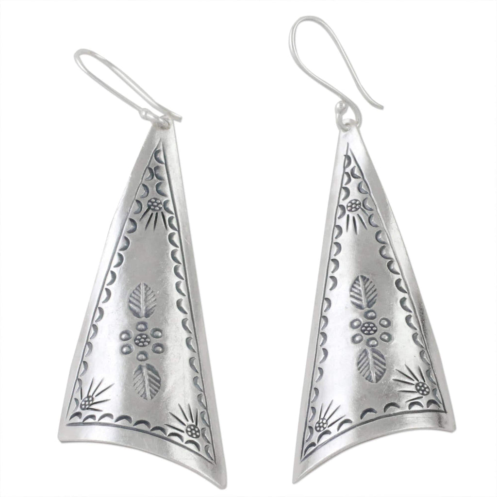 Triangular Karen Silver Dangle Earrings from Thailand - Exotic Triangles
