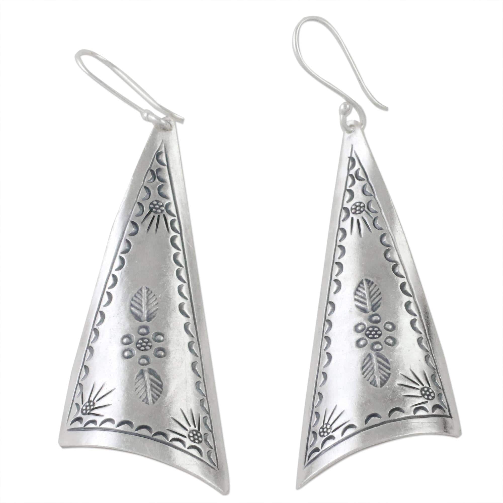 Triangular Karen Silver Dangle Earrings from Thailand - Exotic Triangles