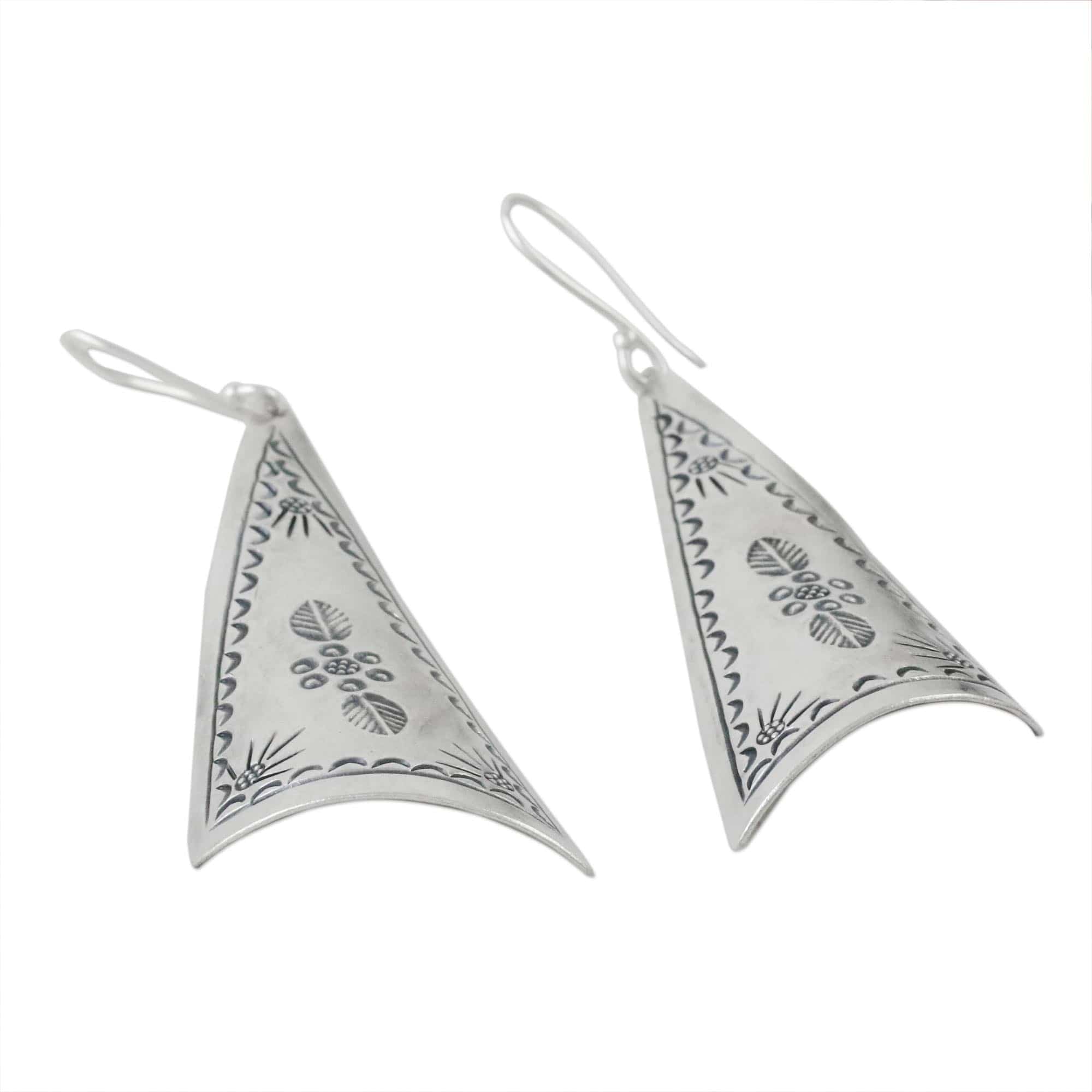 Triangular Karen Silver Dangle Earrings from Thailand - Exotic Triangles