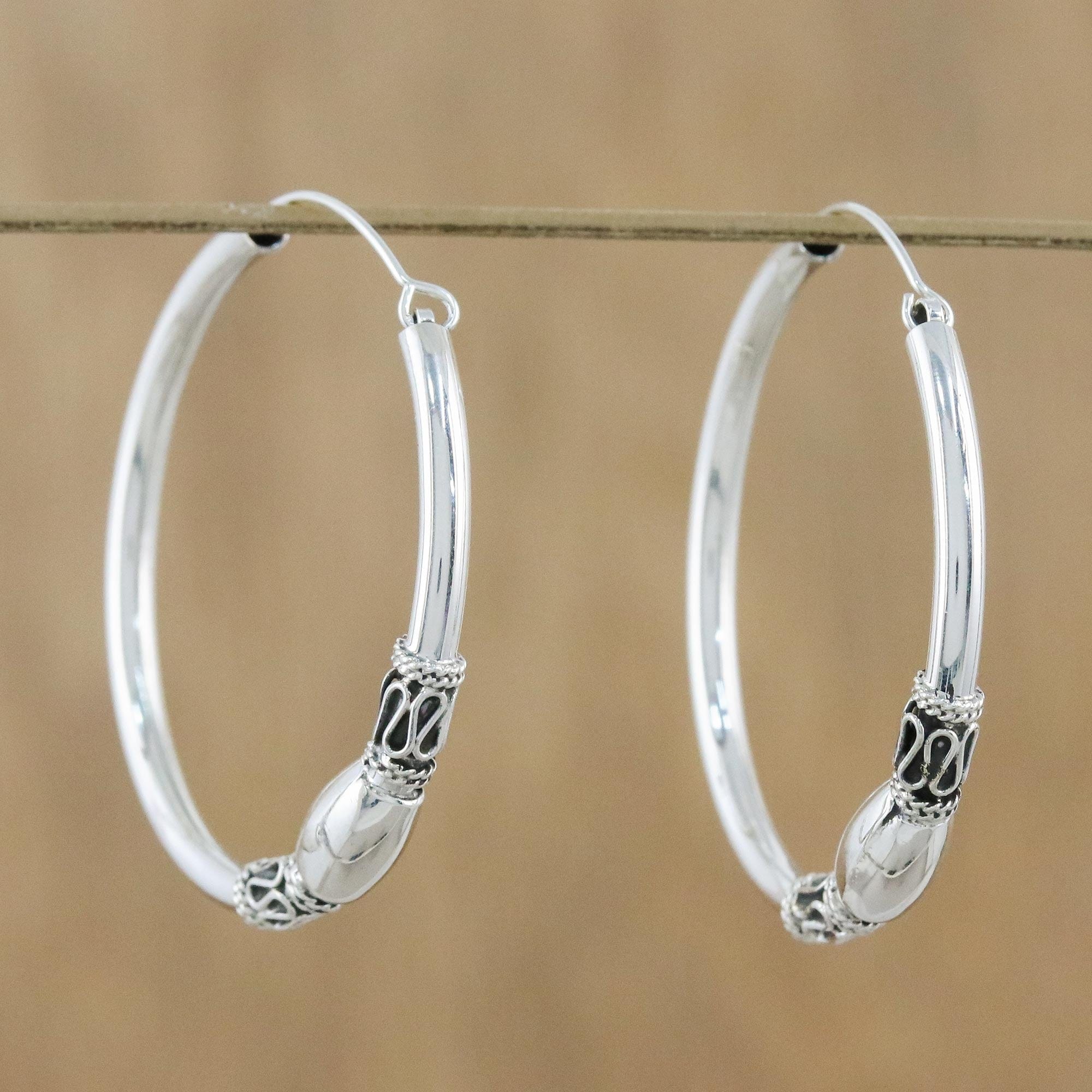 Gleaming Sterling Silver Hoop Earrings from Thailand - Cool Rounds