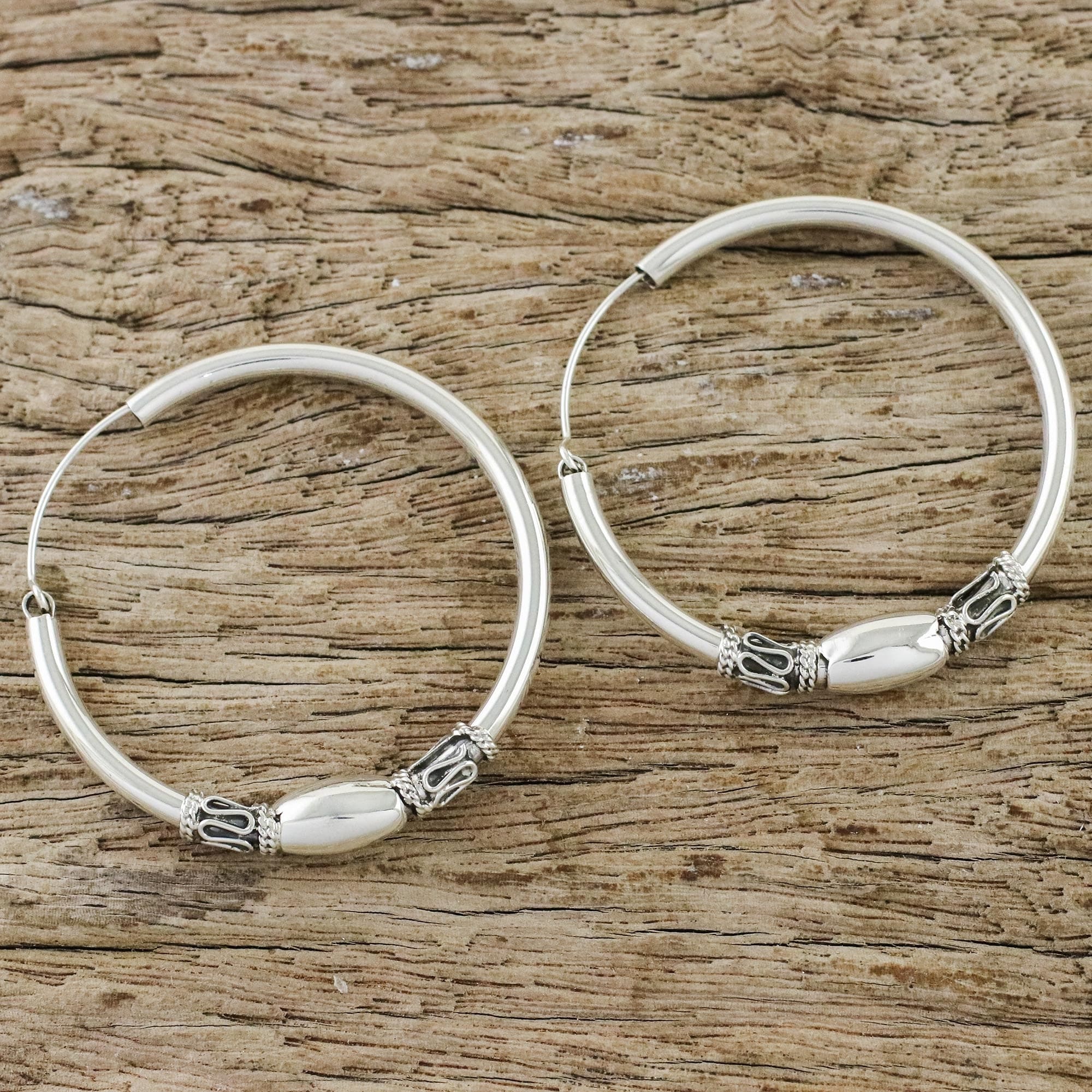 Gleaming Sterling Silver Hoop Earrings from Thailand - Cool Rounds