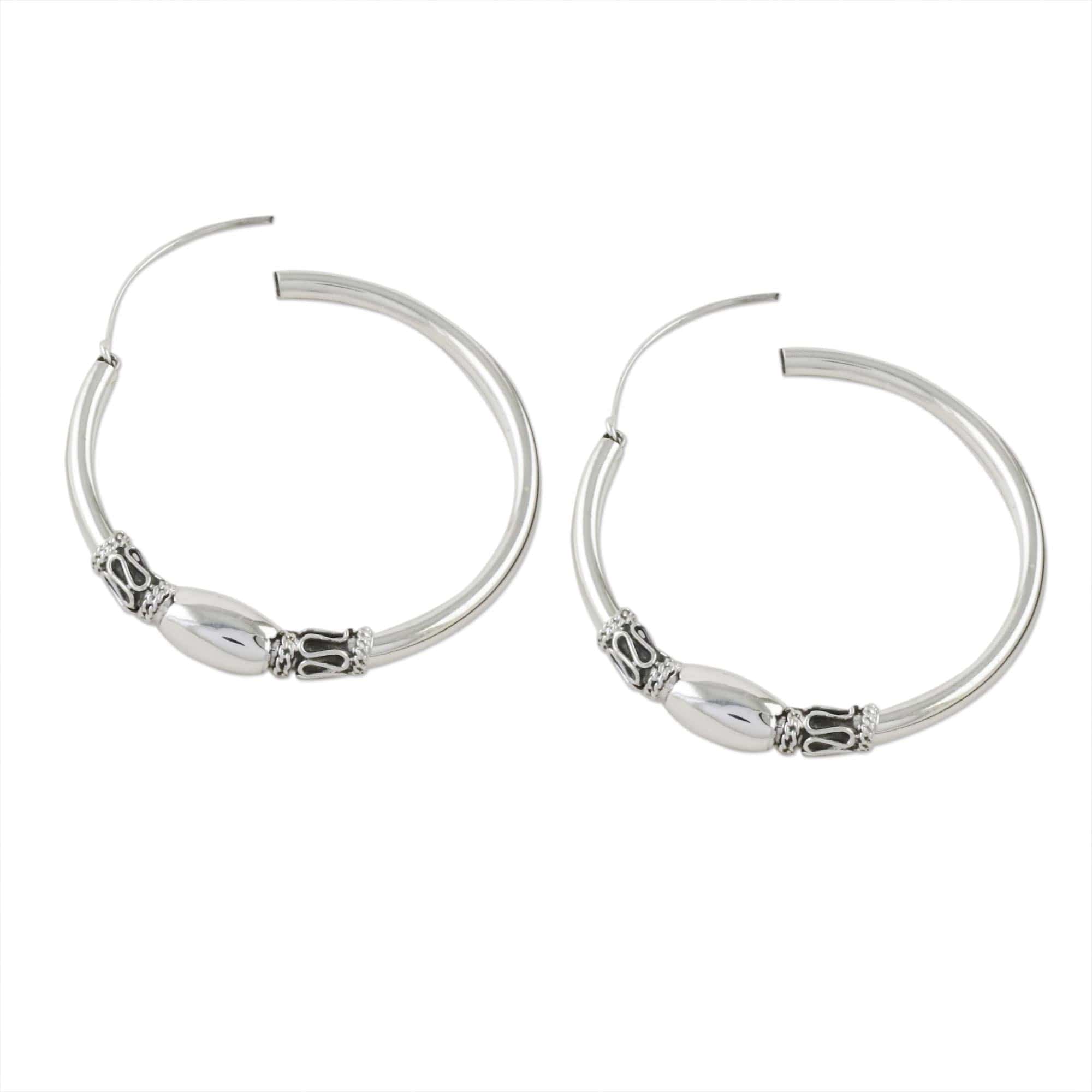 Gleaming Sterling Silver Hoop Earrings from Thailand - Cool Rounds