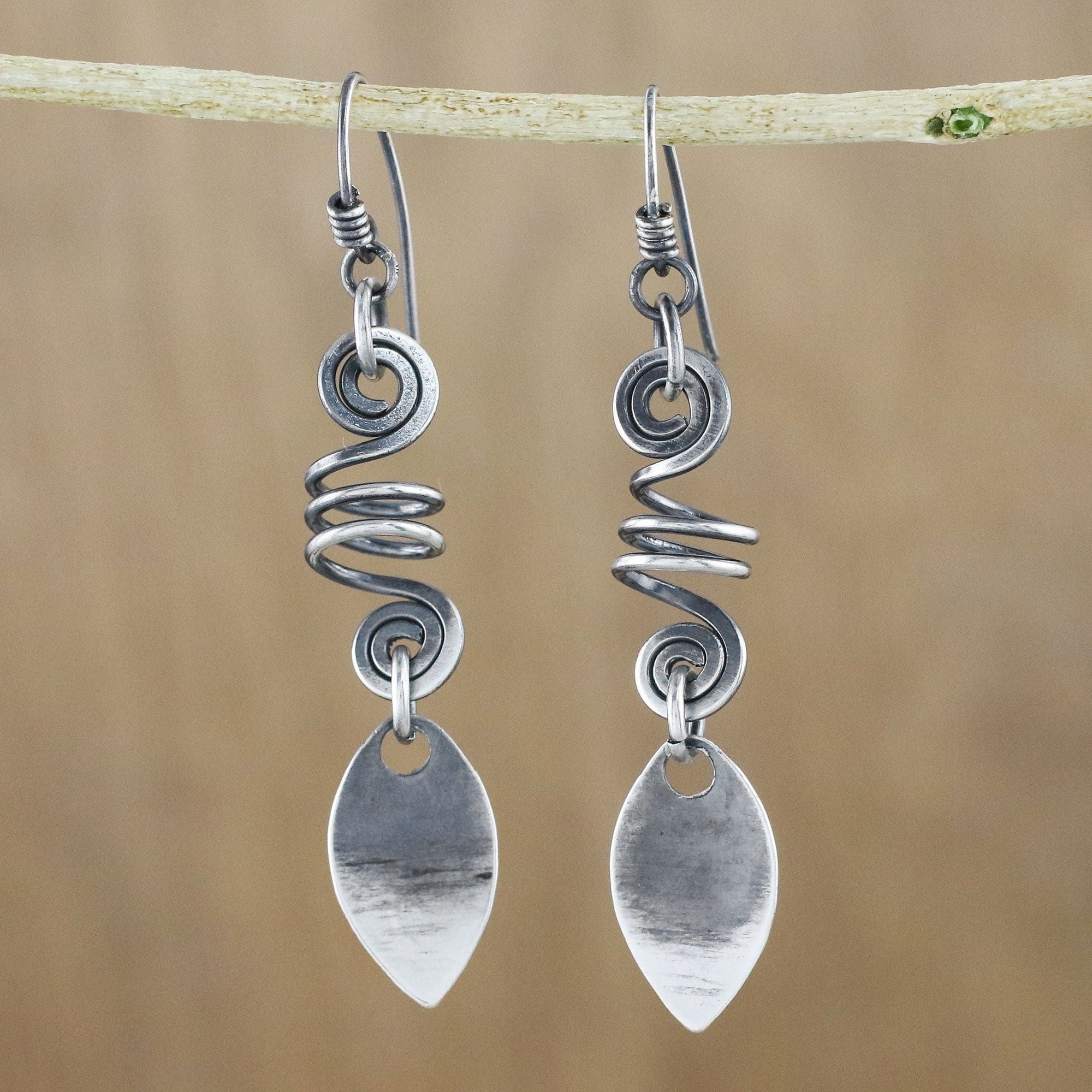 Sterling Silver Spiral Motif Dangle Earrings from Thailand - Garden View