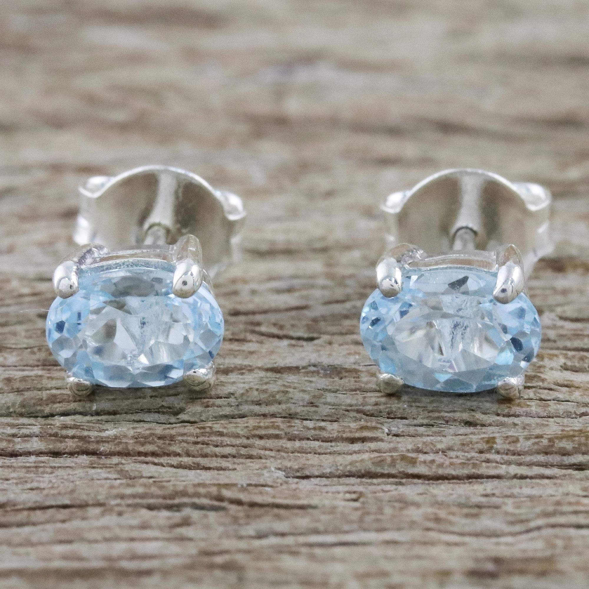Classic Blue Topaz Stud Earrings from Thailand - Everlasting Blue