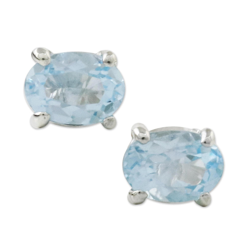 Classic Blue Topaz Stud Earrings from Thailand - Everlasting Blue