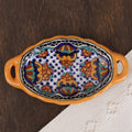 Talavera-Style Ceramic Serving Dish from Mexico - Zacatlan Flowers