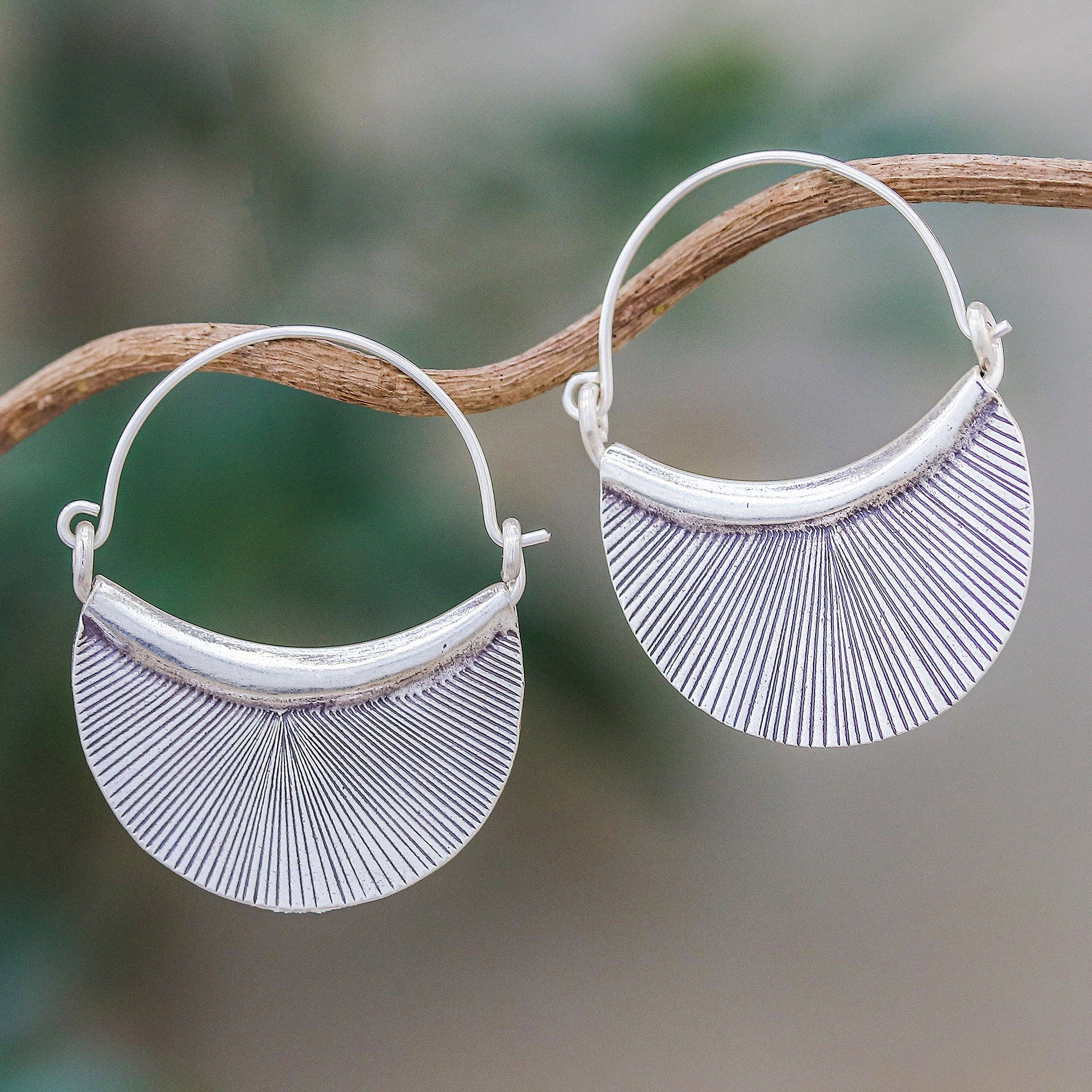 Handcrafted Karen Silver Hoop Earrings from Thailand - Karen Fan