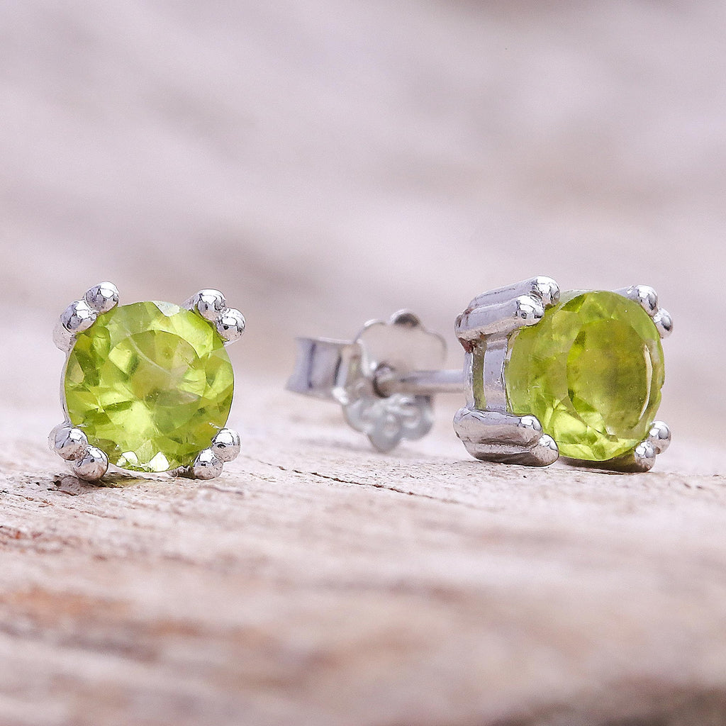 Faceted Peridot Stud Earrings from Thailand - Sparkling Gems