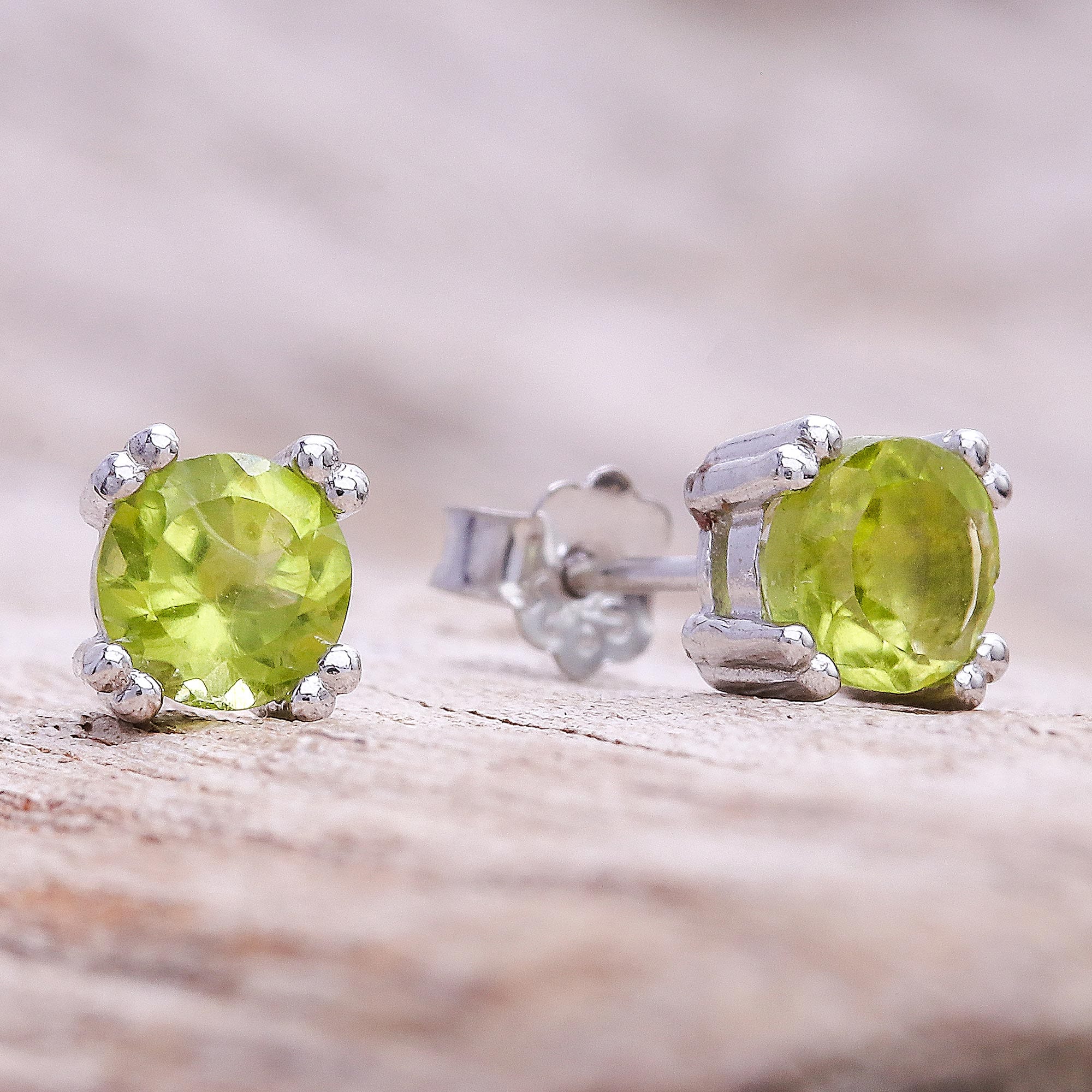 Faceted Peridot Stud Earrings from Thailand - Sparkling Gems