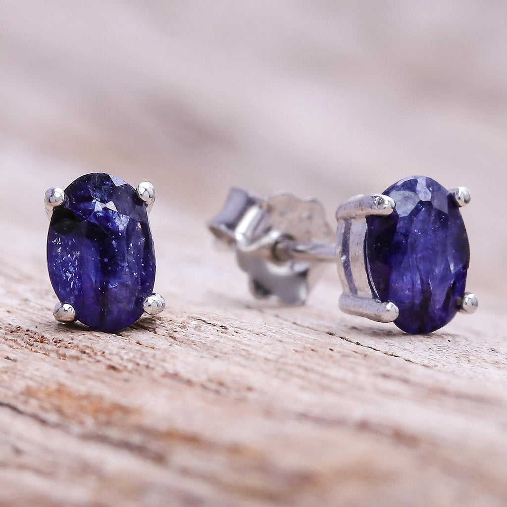 Oval Sapphire Stud Earrings from Thailand - Oceanic Marvel