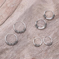 Wave Pattern Sterling Silver Hoop Earrings (Set of 3) - Thai Tradition