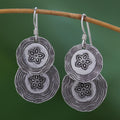 Round Floral Karen Silver Dangle Earrings from Thailand - Floral Cyclones