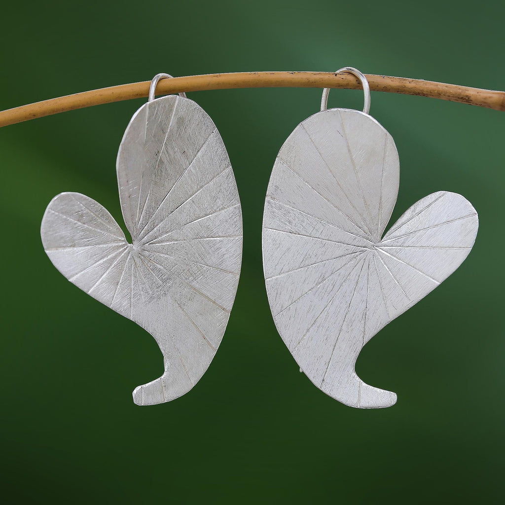Heart-Shaped Lotus Leaf Karen Silver Drop Earrings - Heart Lotus
