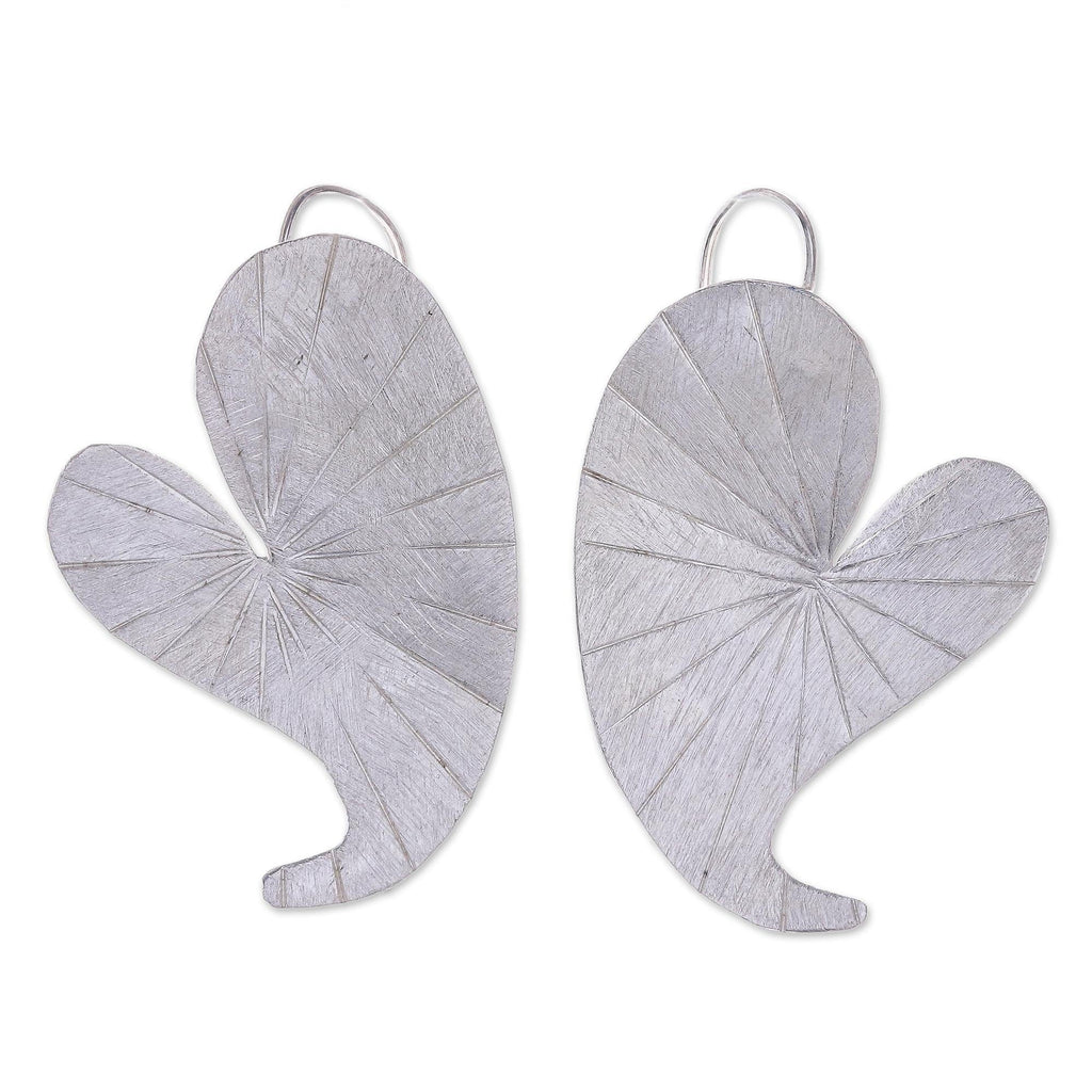Heart-Shaped Lotus Leaf Karen Silver Drop Earrings - Heart Lotus