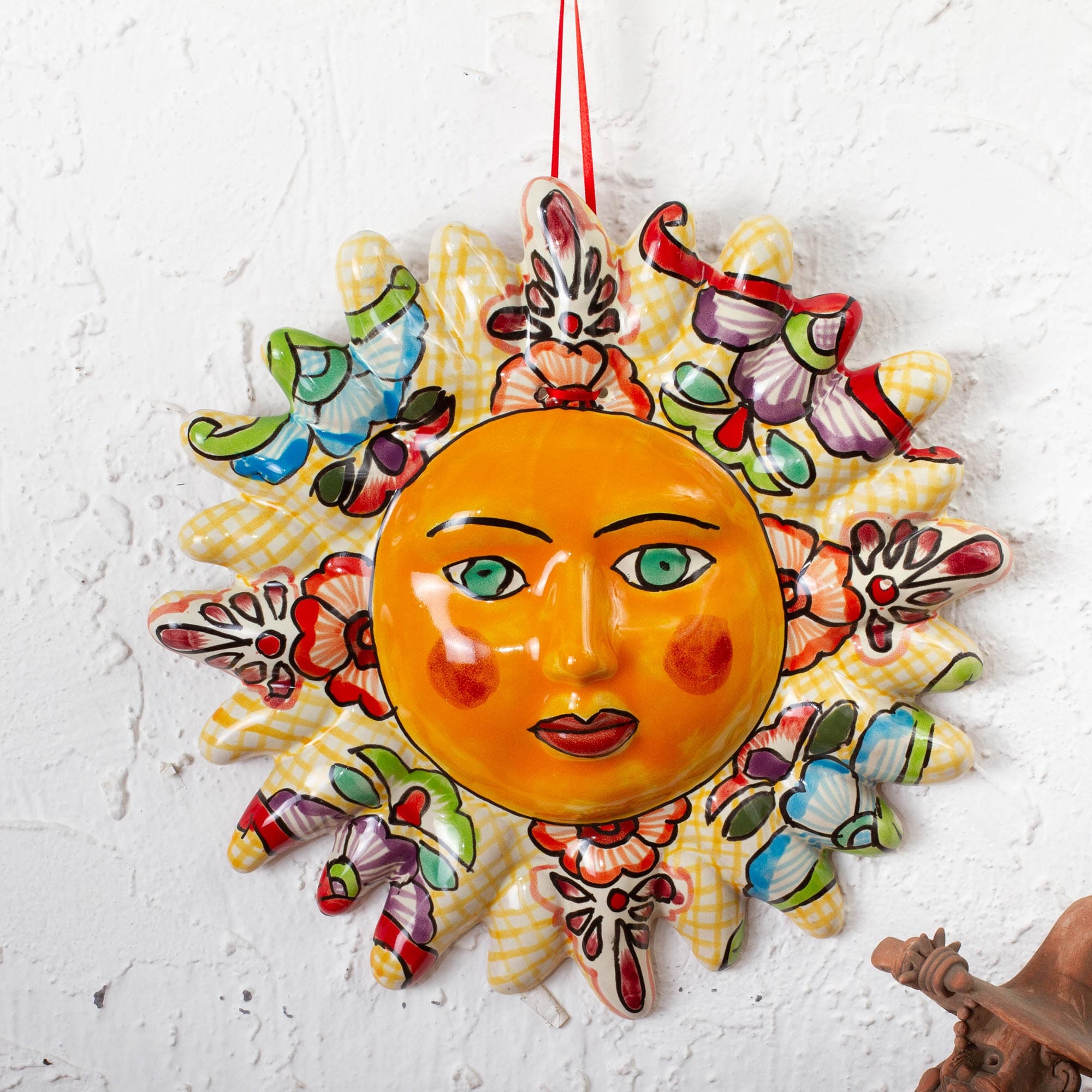 Hand Crafted Talavera Style Sun Wall Accent - Bright Sol