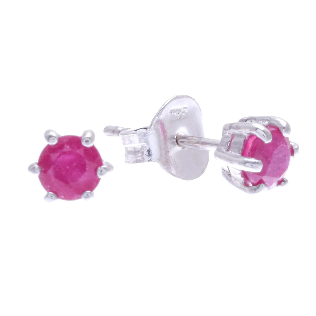 Handmade Ruby and Sterling Silver Stud Earrings - Catch a Star in Pink
