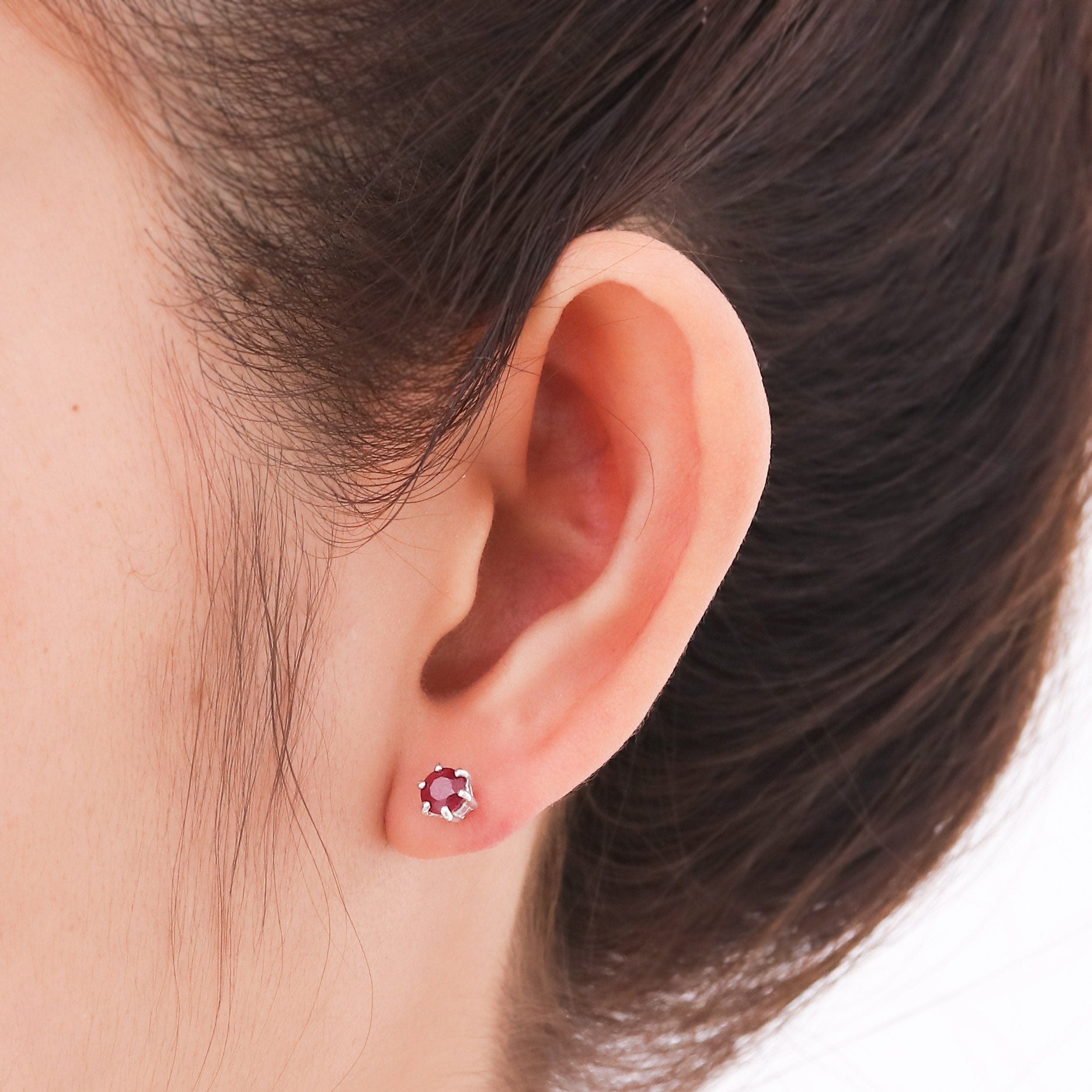 Handmade Ruby and Sterling Silver Stud Earrings - Catch a Star in Pink