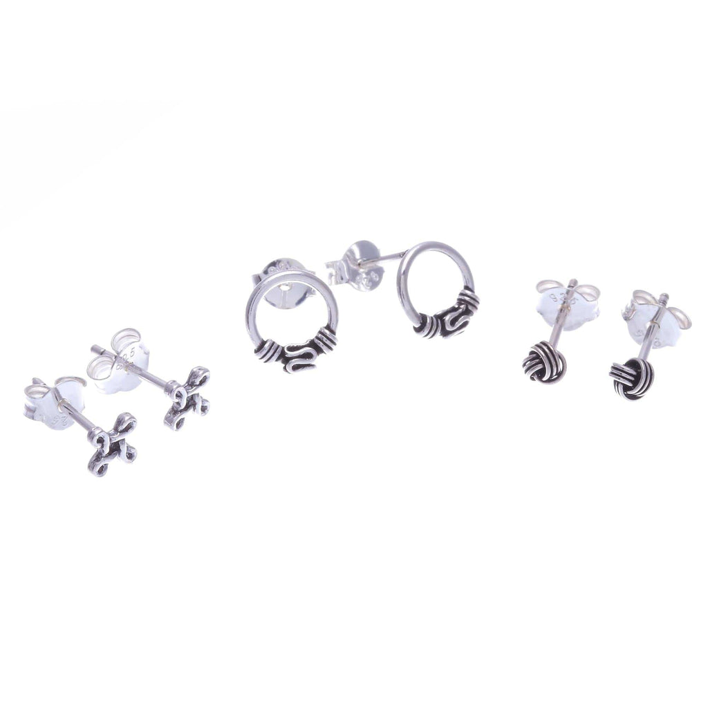 Hand Crafted Sterling Silver Stud Earrings (Set of 3) - Daily Sparkle