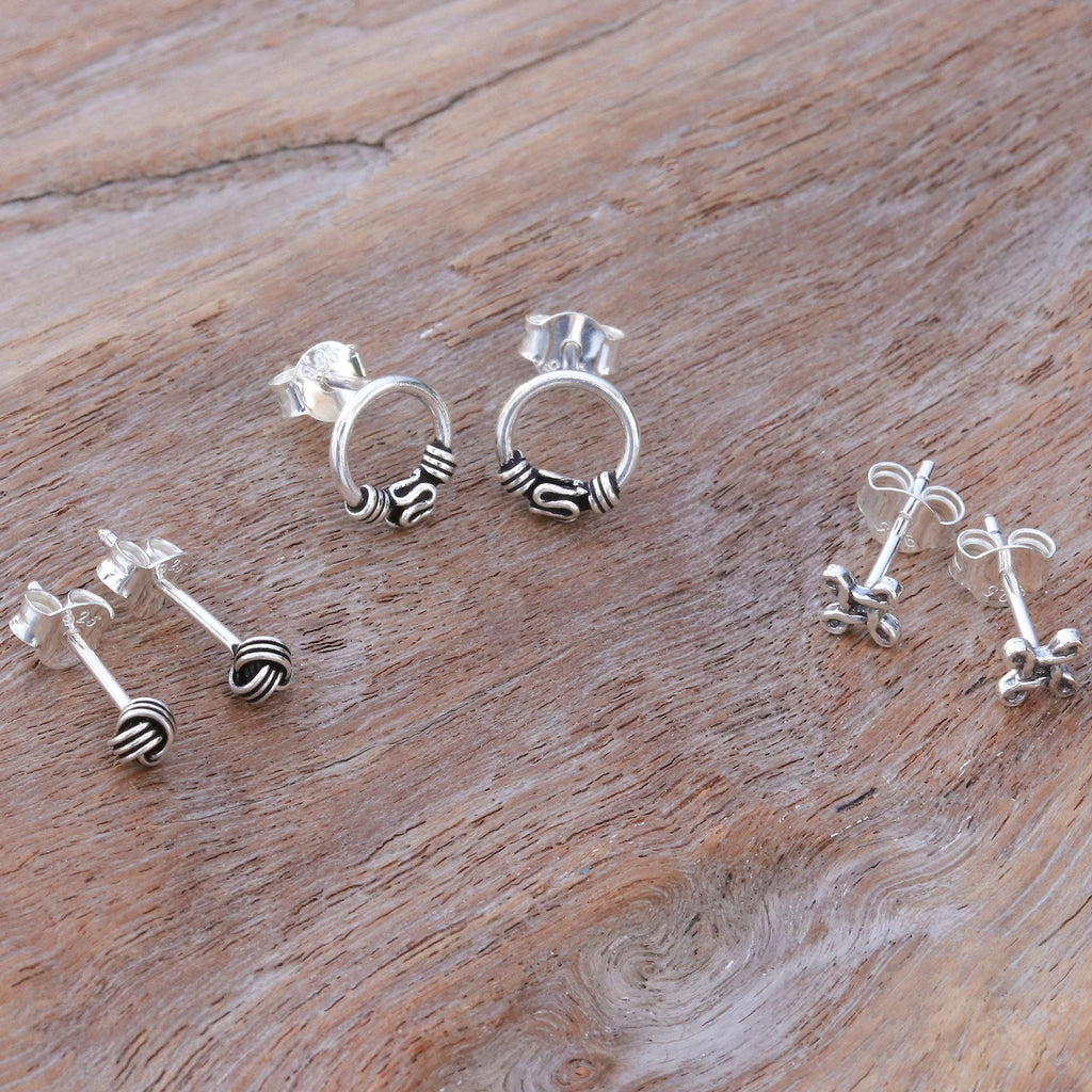 Hand Crafted Sterling Silver Stud Earrings (Set of 3) - Daily Sparkle