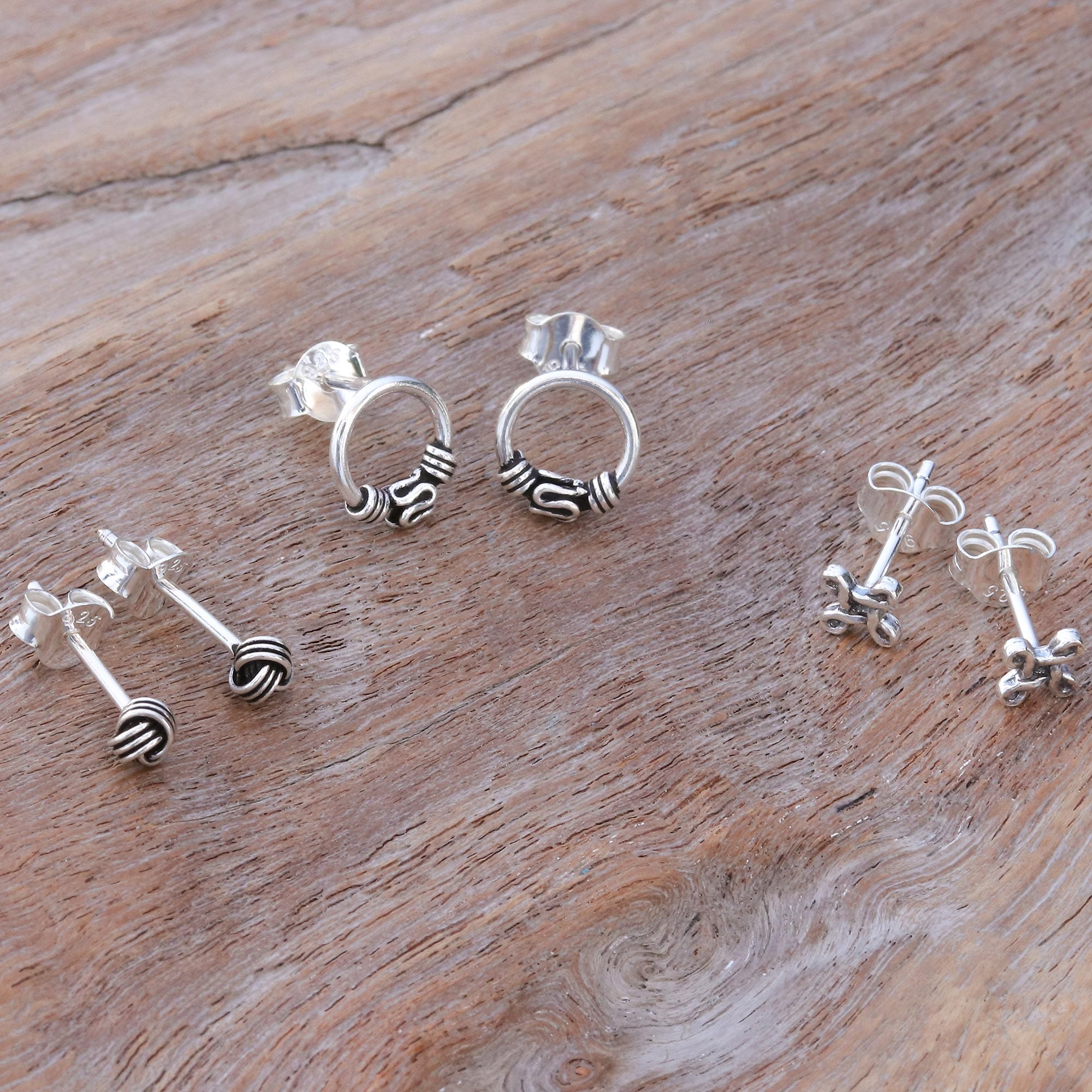 Hand Crafted Sterling Silver Stud Earrings (Set of 3) - Daily Sparkle