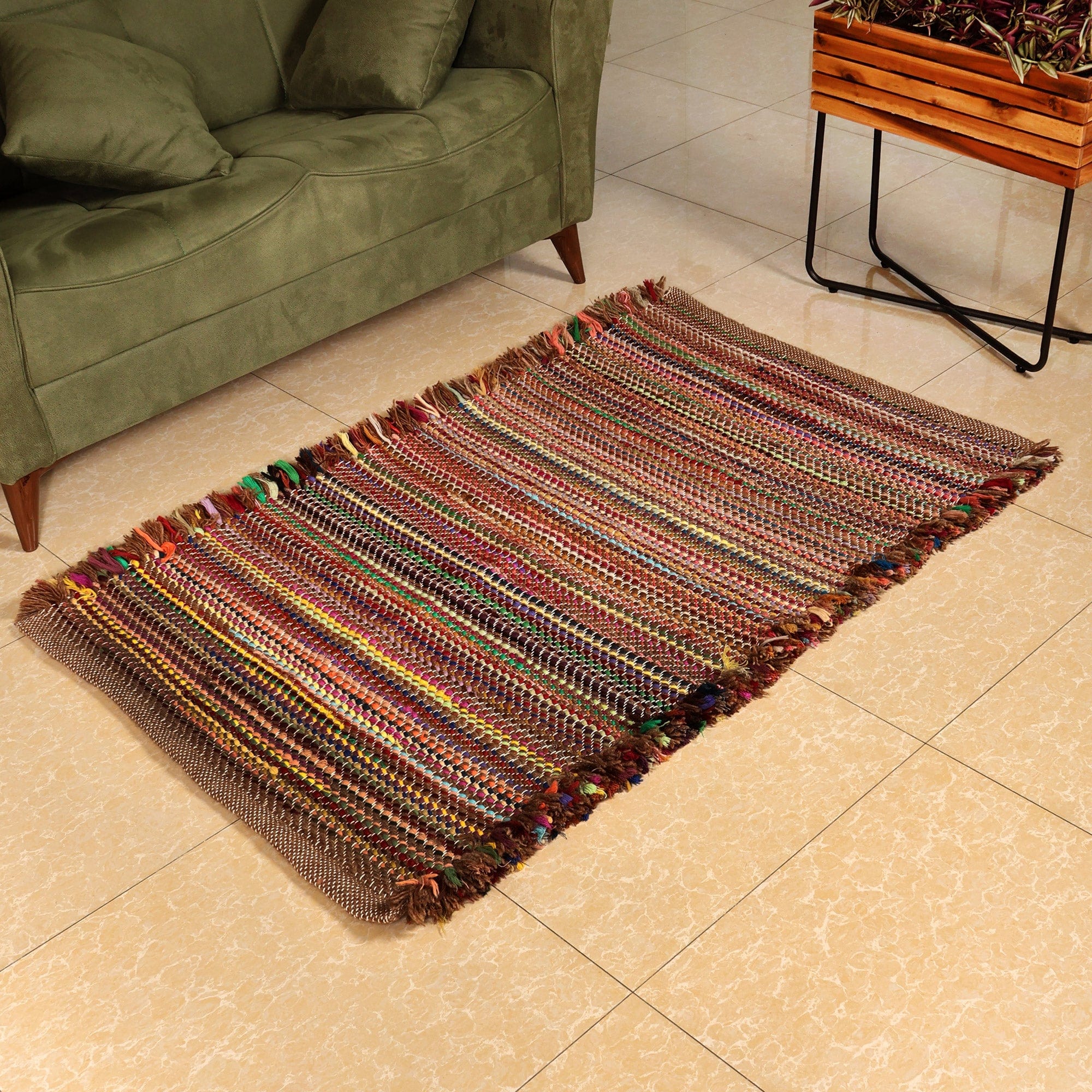 Colorful Striped Handwoven Wool Blend Area Rug (3x5) - Colors of the Dawn
