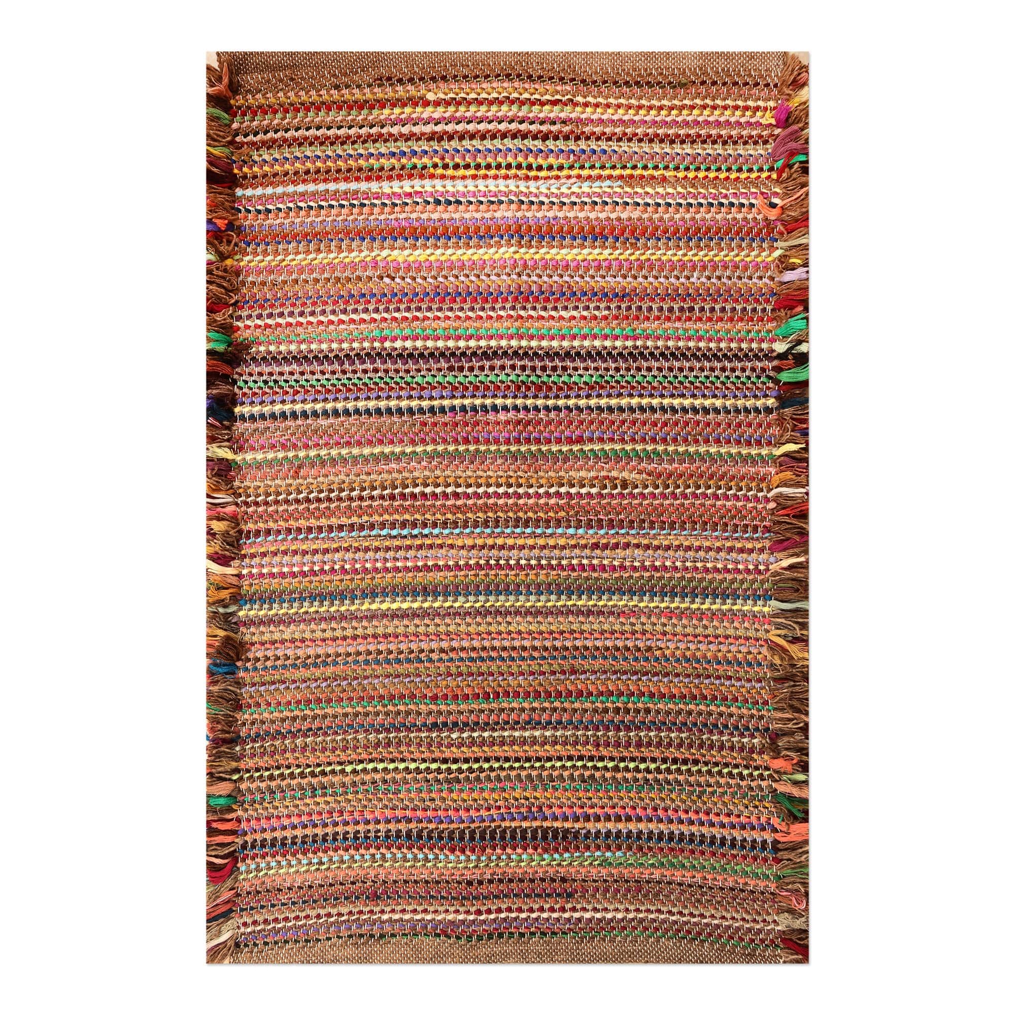 Colorful Striped Handwoven Wool Blend Area Rug (3x5) - Colors of the Dawn