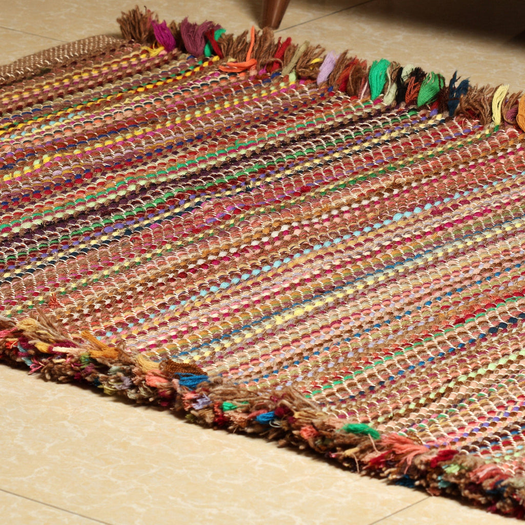 Colorful Striped Handwoven Wool Blend Area Rug (3x5) - Colors of the Dawn