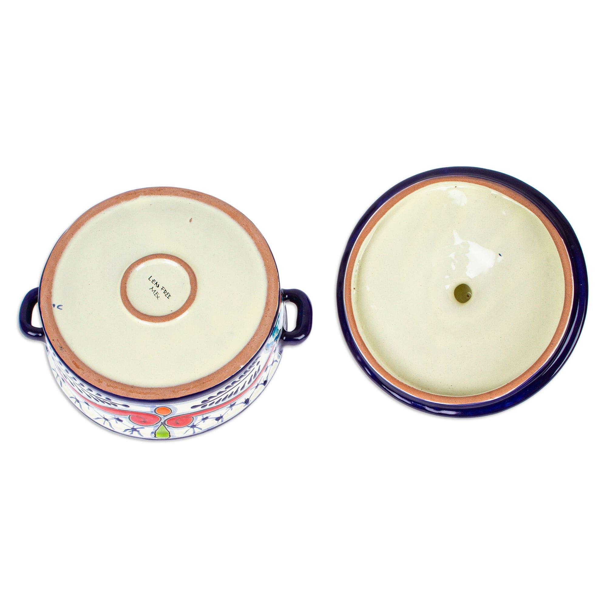 Mexican Talavera Style Blue and Red Ceramic Tortilla Warmer - Marvelous Flowers