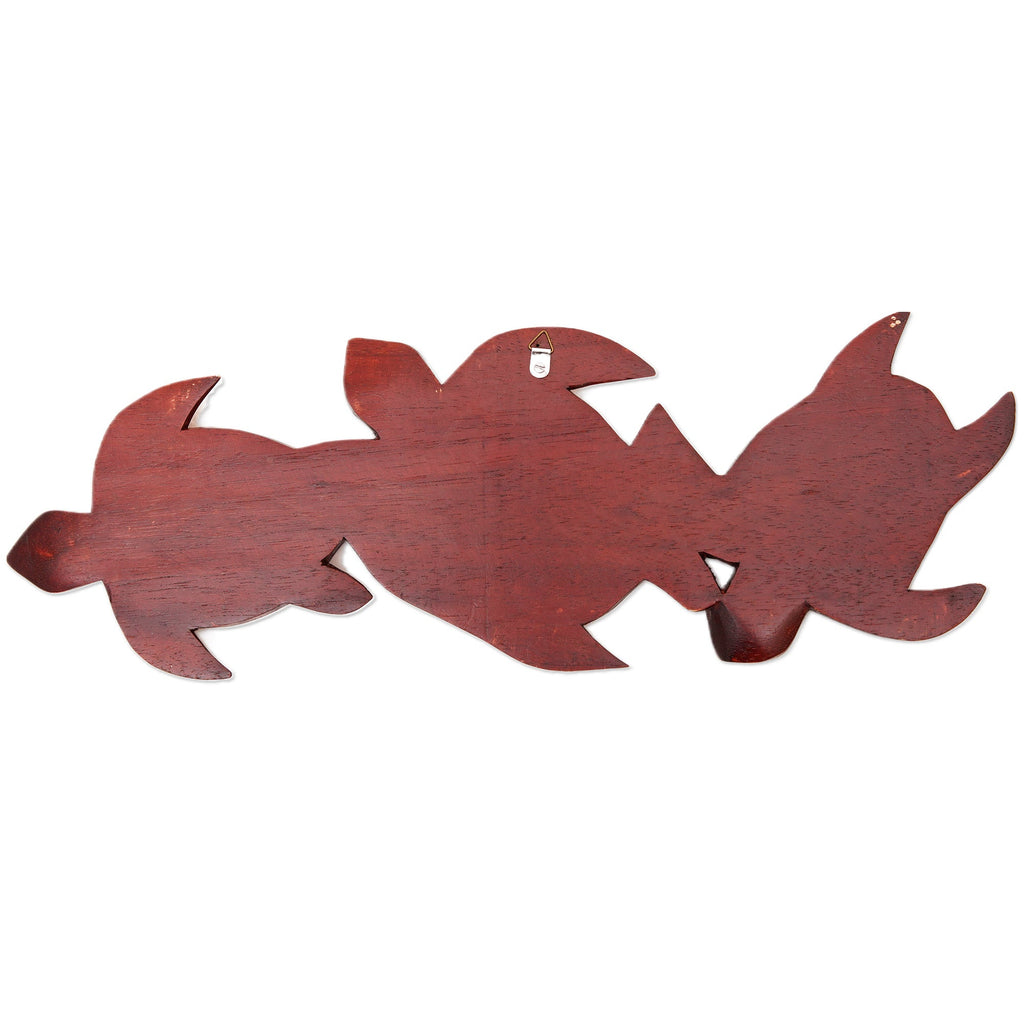 Handcrafted Batik Turtle-Themed Pule Wood Wall Art from Java - Family Turtle