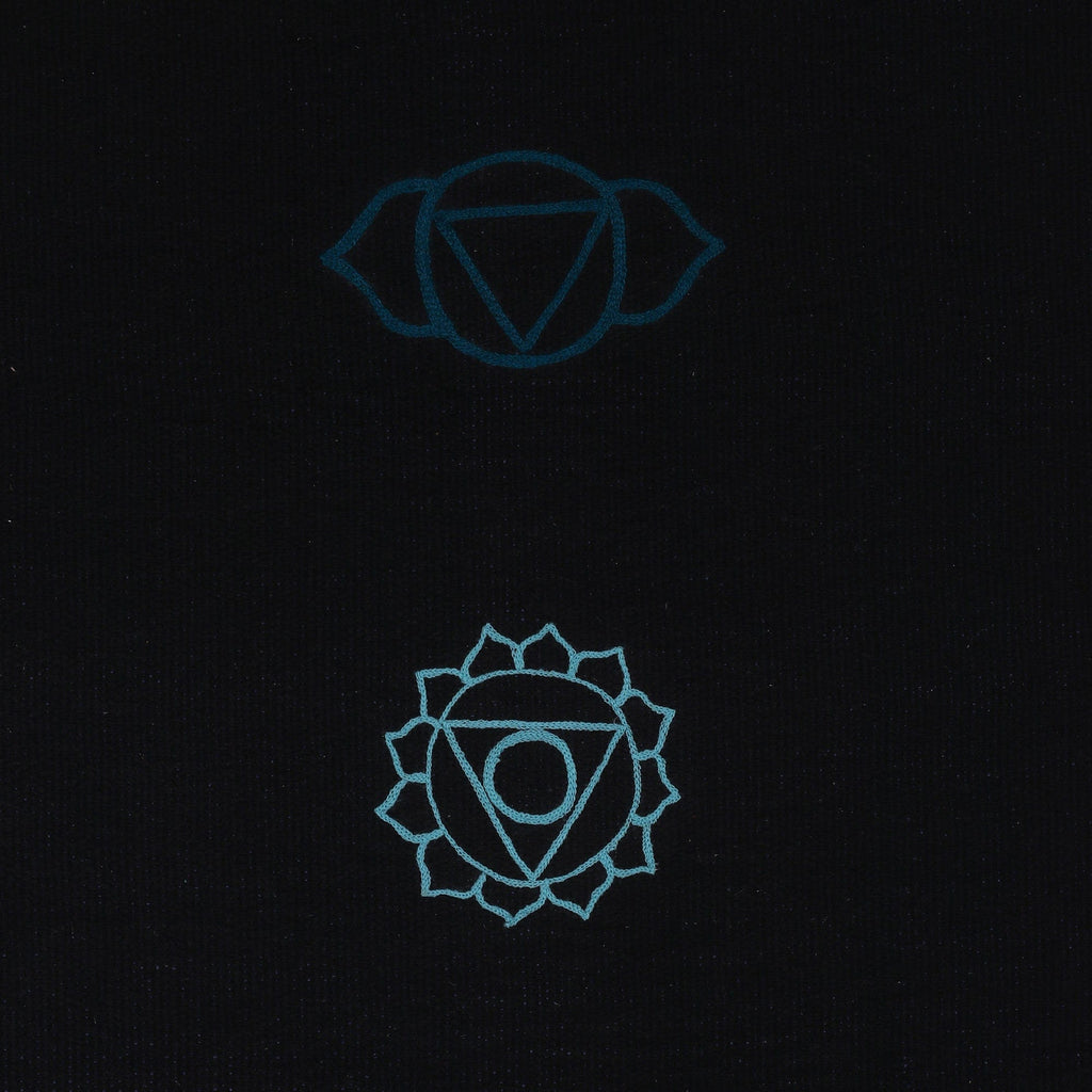 Chakra-Themed Embroidered Cotton Yoga Mat in Black (2x6) - Chakras in Black