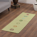Chakra-Themed Embroidered Cotton Yoga Mat in Green (2x6) - Chakras in Green