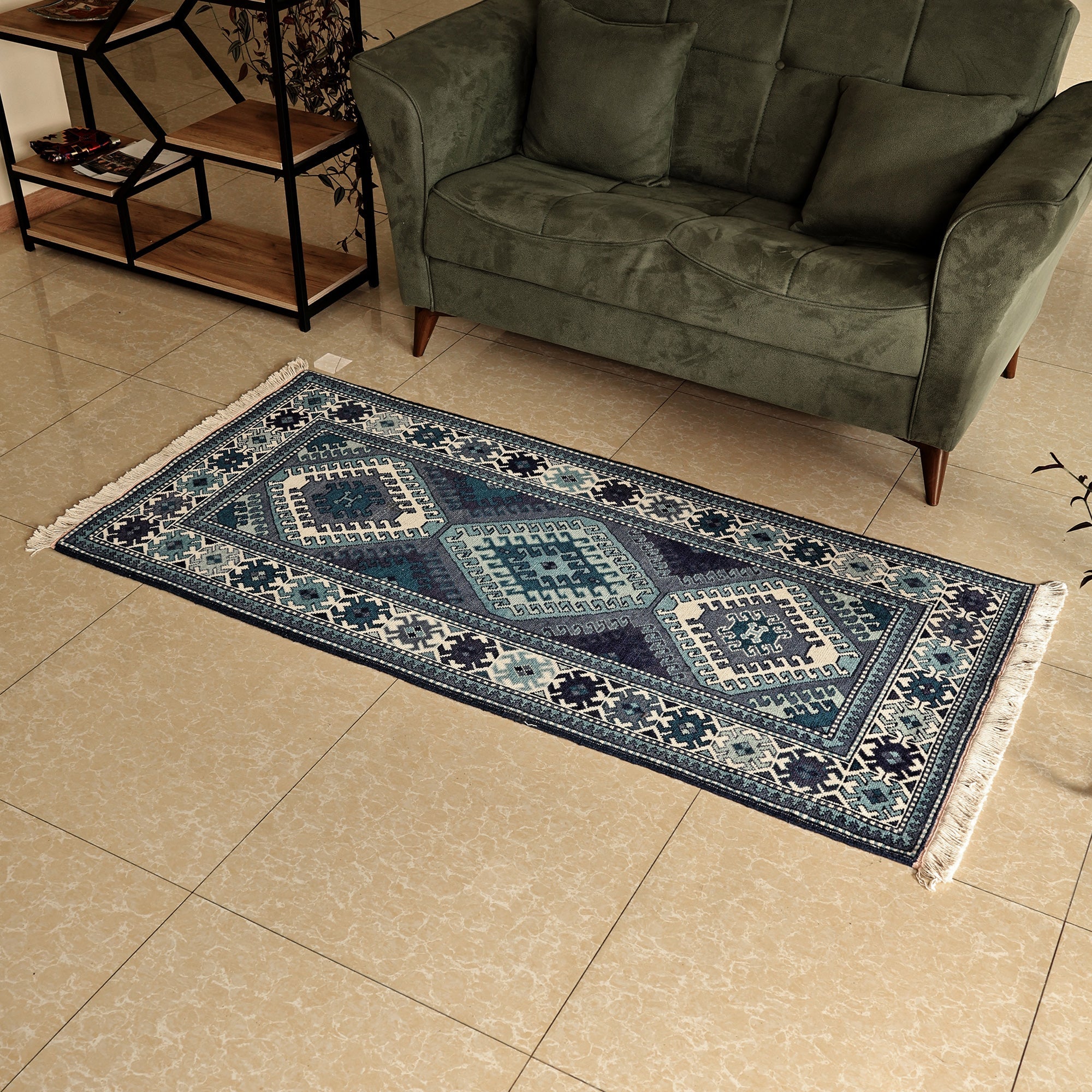 Armenian Handmade Blue and Teal Vishapagorg Wool Rug (3x6) - Heritage in Blue