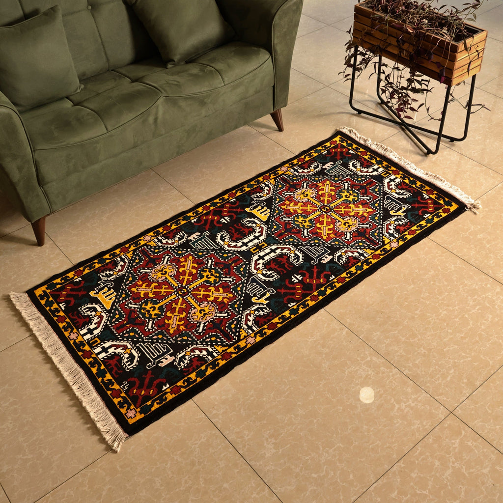 Traditional Armenian Handmade Vishapagorg Wool Rug (2.5x6) - Regal Flames