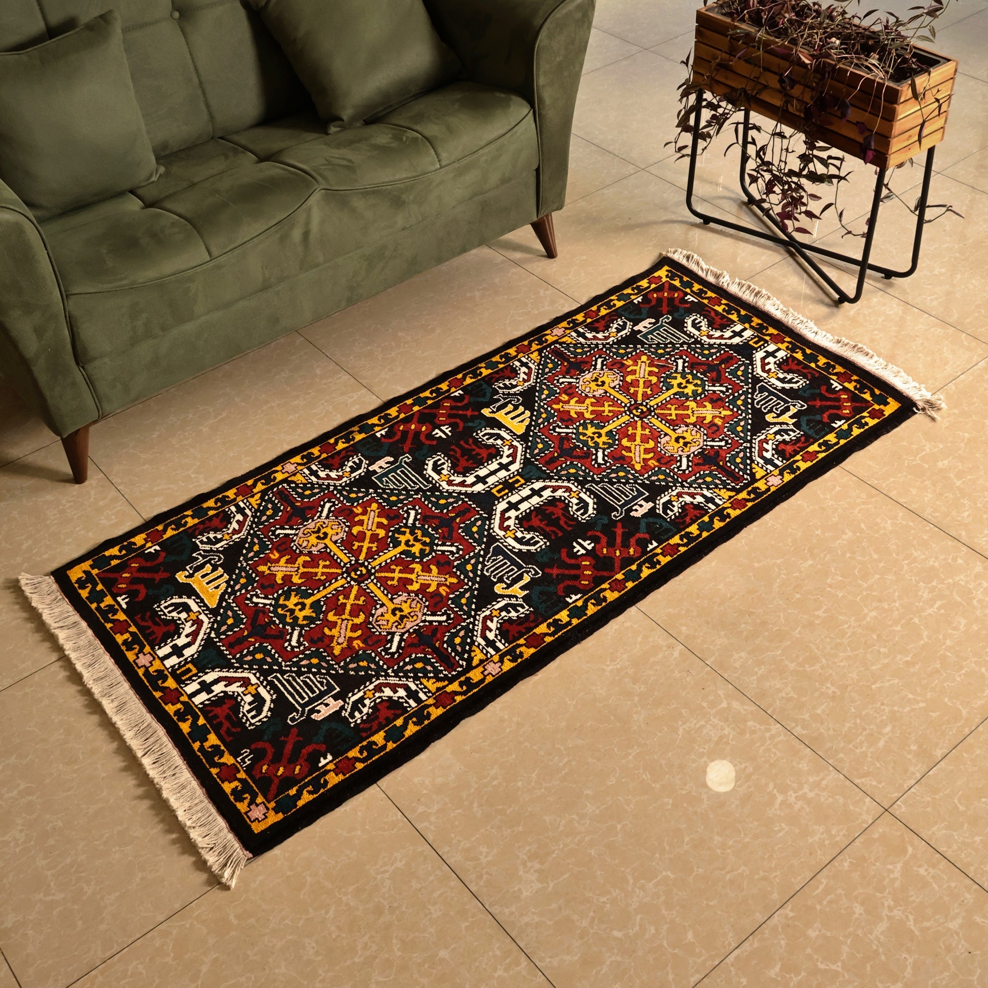 Traditional Armenian Handmade Vishapagorg Wool Rug (2.5x6) - Regal Flames