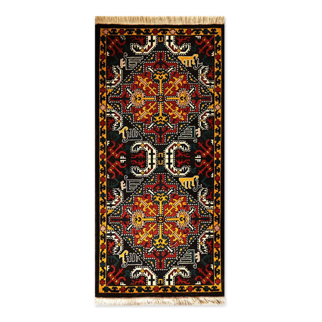 Traditional Armenian Handmade Vishapagorg Wool Rug (2.5x6) - Regal Flames