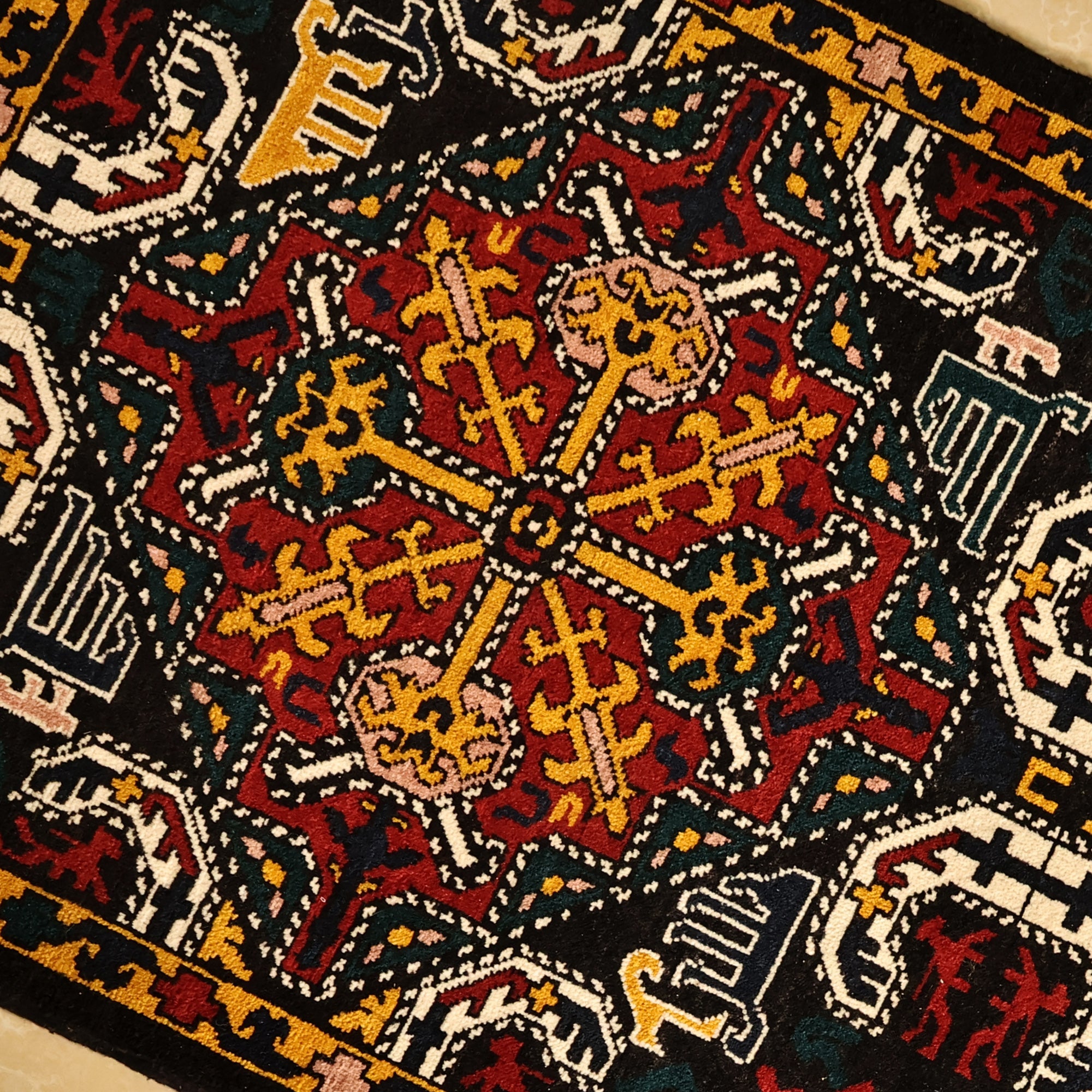 Traditional Armenian Handmade Vishapagorg Wool Rug (2.5x6) - Regal Flames