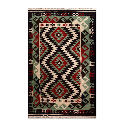Armenian Geometric-Patterned Red and Brown Wool Rug (5x8) - Red of Glory