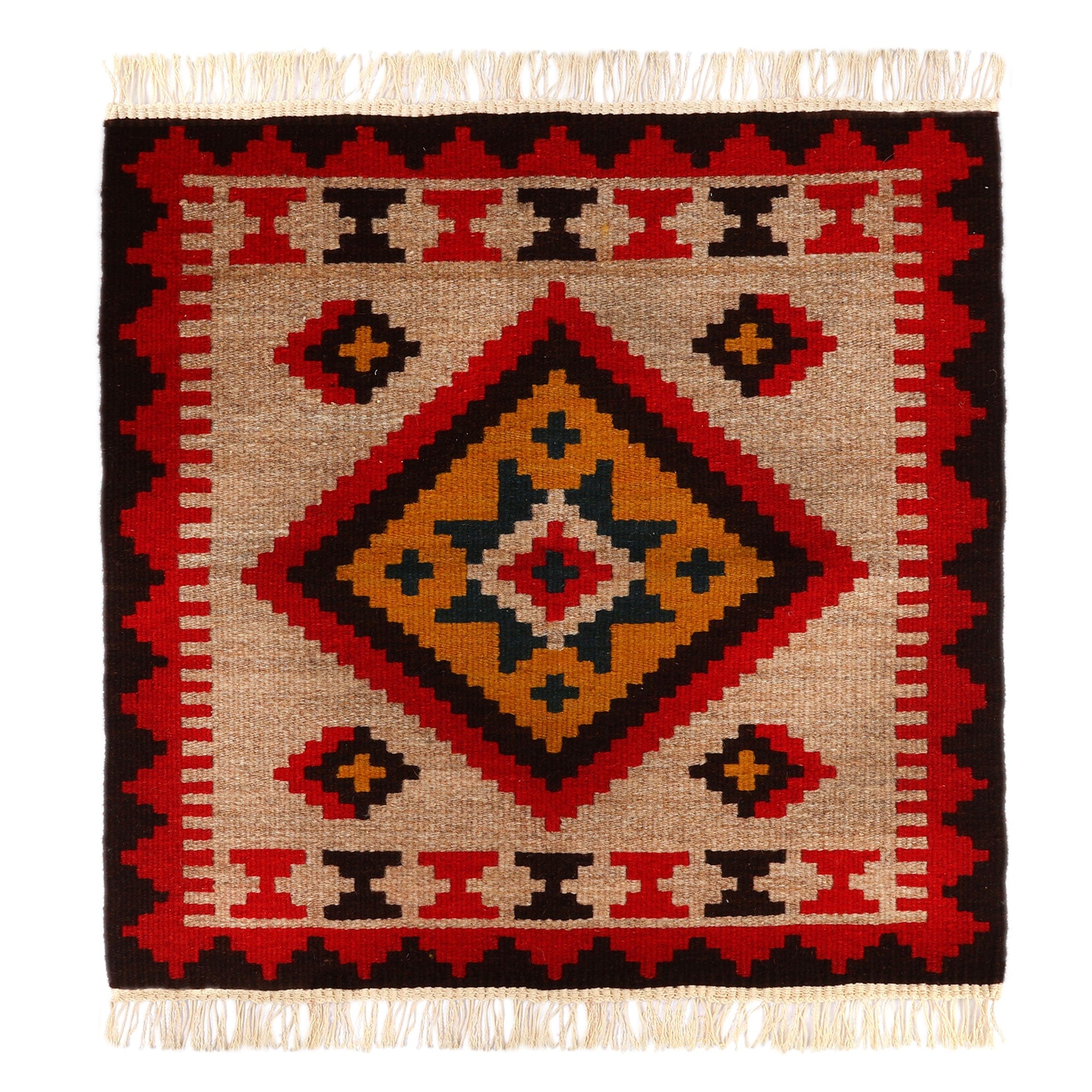 Folk Art Sun-Themed Wool and Cotton Blend Area Rug (2x2) - Arevagorg Blessing