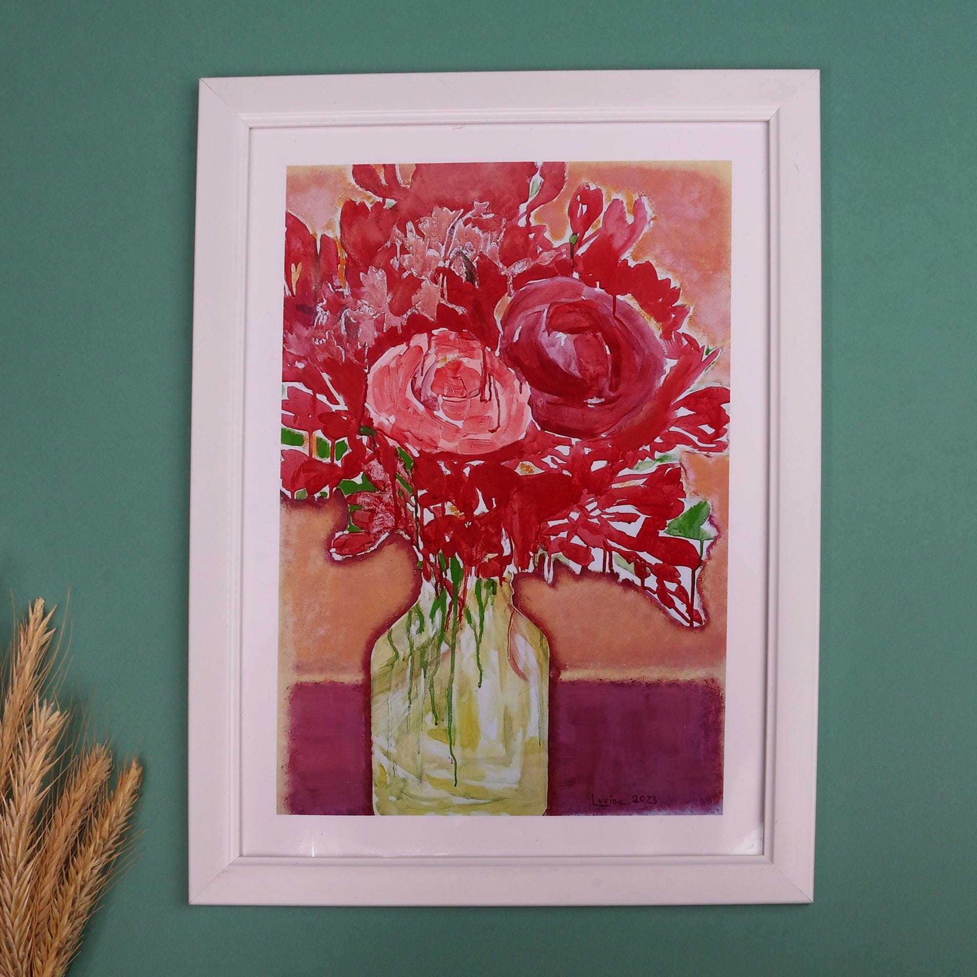 Framed Red Rose Still Life Giclée Art Print on Photo Paper - Vibrant Rose